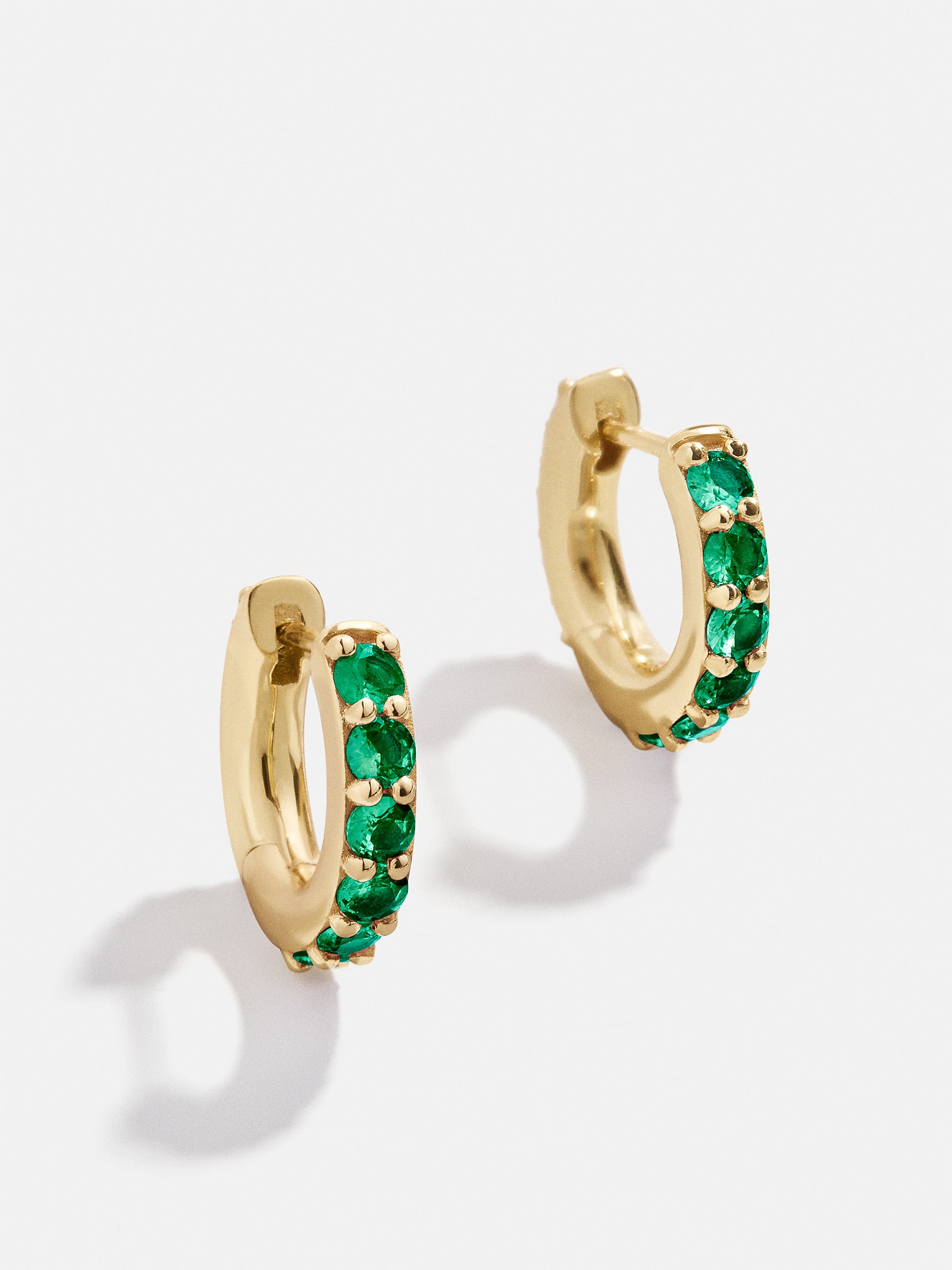 Premium 18K Gold Emerald Birthstone Huggie Earrings