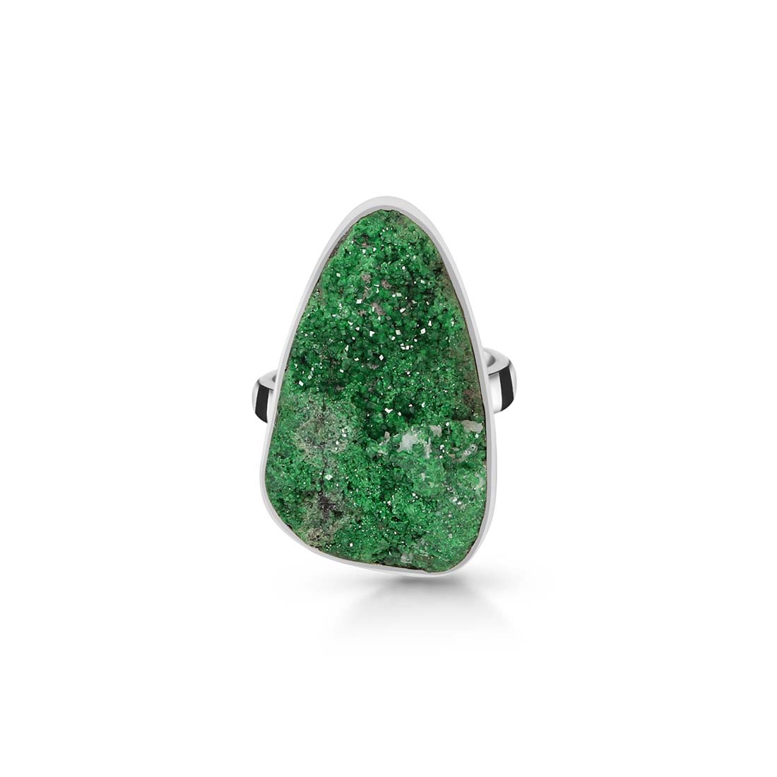 Premium Uvarovite Druzy Adjustable Ring - Elegant Green Gemstone Jewelry