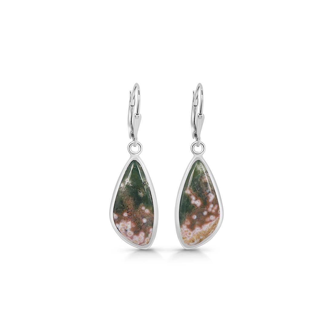 Premium Ocean Jasper Statement Earrings - Elegant Silver Design