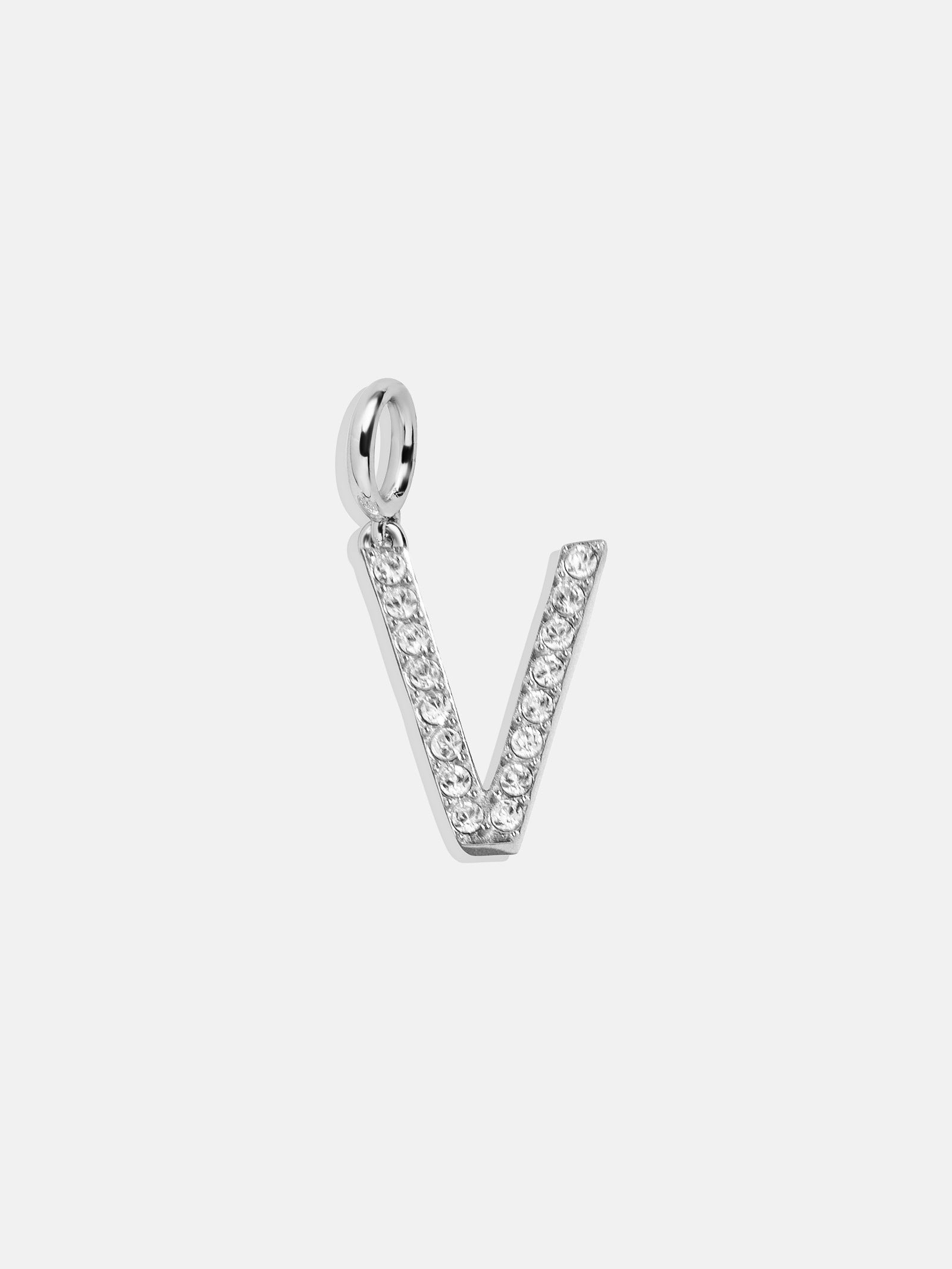 Premium Silver Pave Initial Cluster Charm Necklace - V