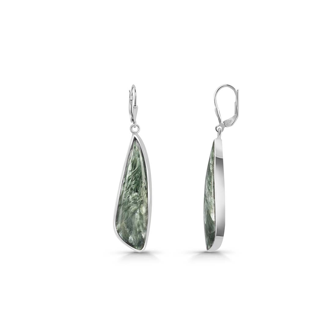 Premium Seraphinite Statement Earrings - Elegant Green Gemstone Jewelry