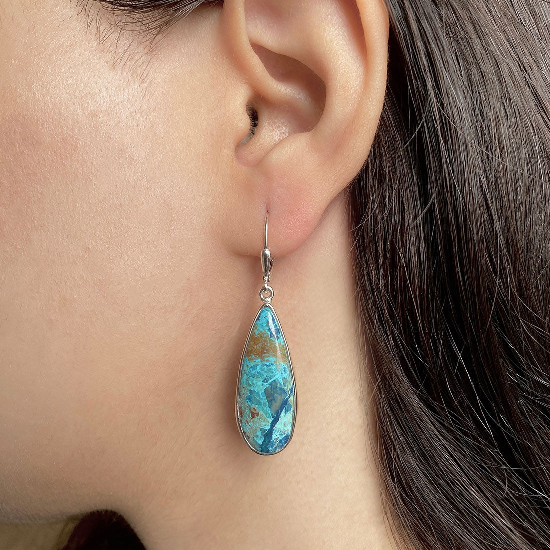 Premium Shattuckite Statement Earrings - Elegant Earthy Silver Jewelry