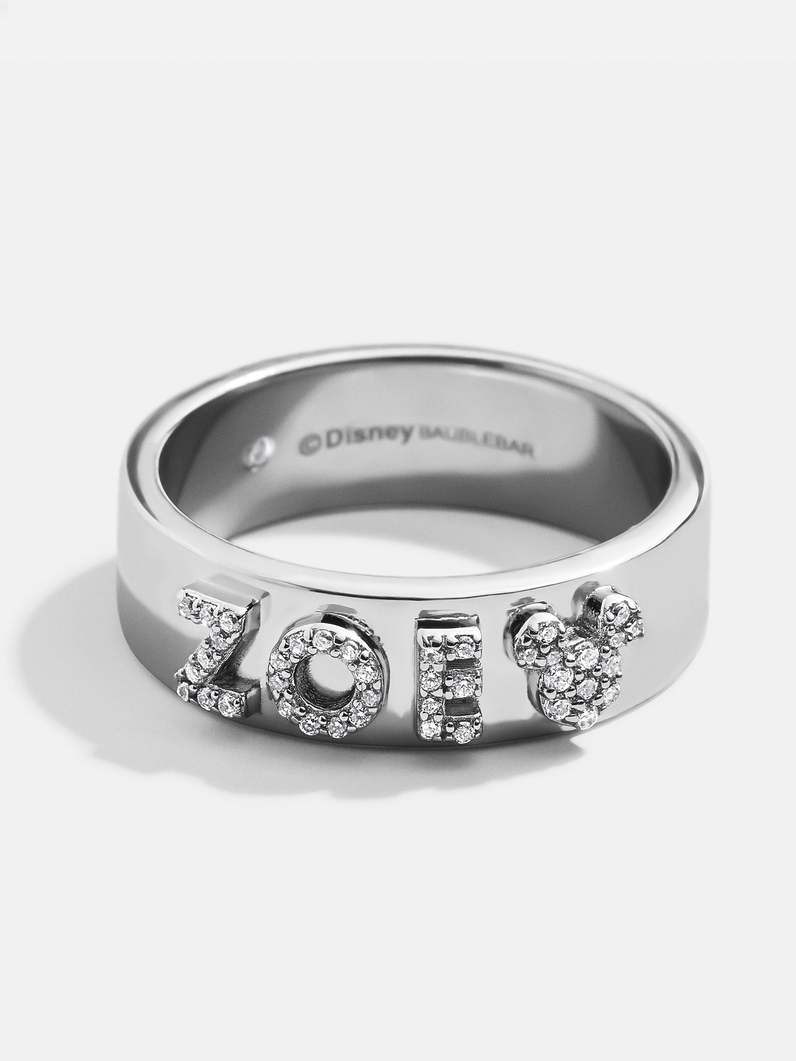 Disney Premium Custom Block Ring - Personalized Silver Band with Mickey Mouse Silhouette