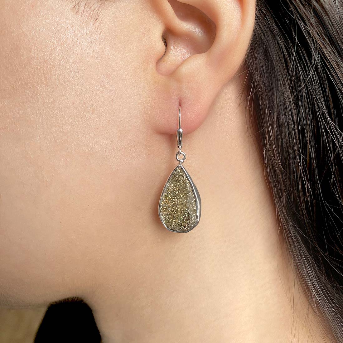 Premium Spectropyrite Druzy Earrings - Shimmering Elegance