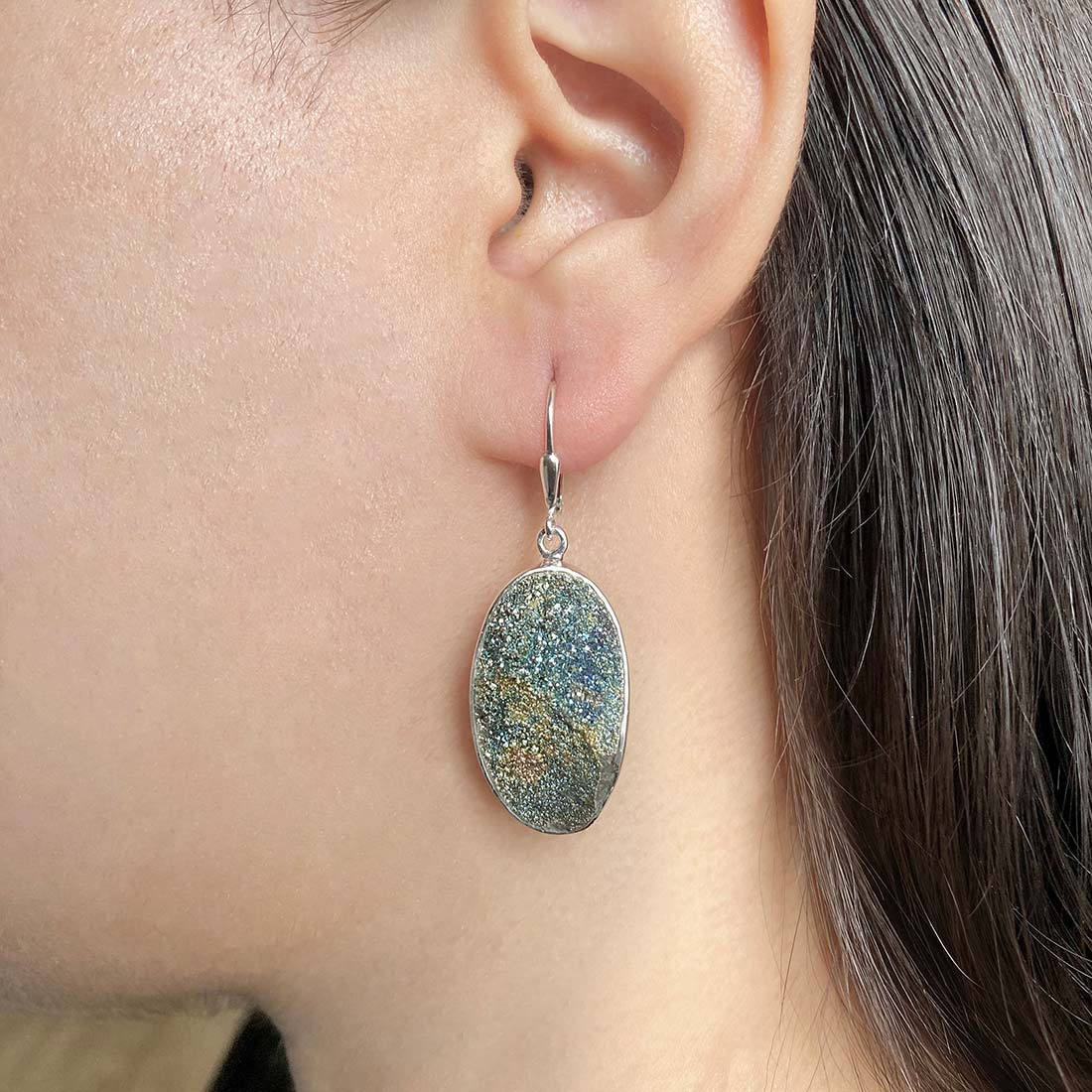 Premium Spectropyrite Druzy Earrings - Elegant Statement Jewelry (SPD-E-27)