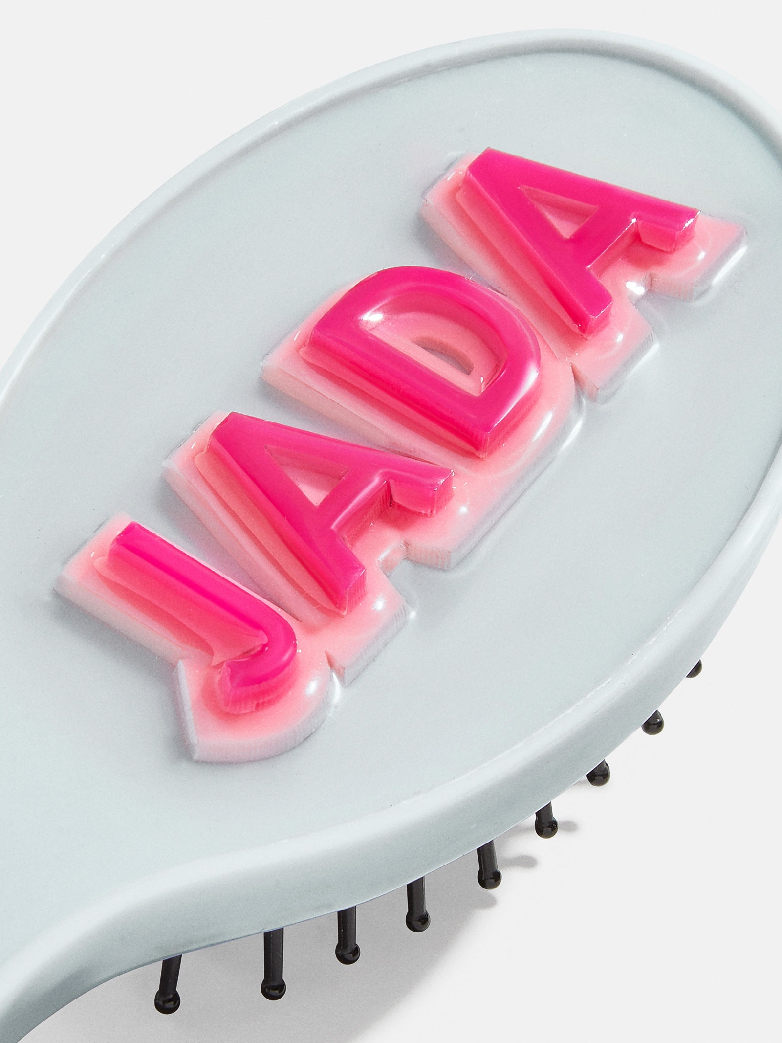 Premium Block Font Mini Custom Hair Brush - Personalized Pale Blue & Hot Pink