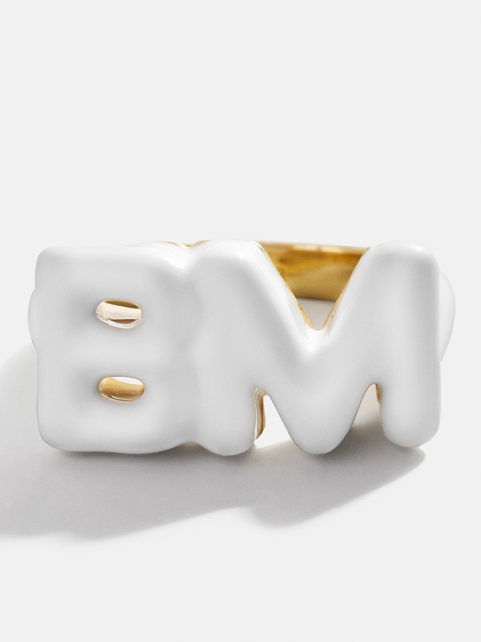 Premium Custom Double Initial Enamel Block Ring - White