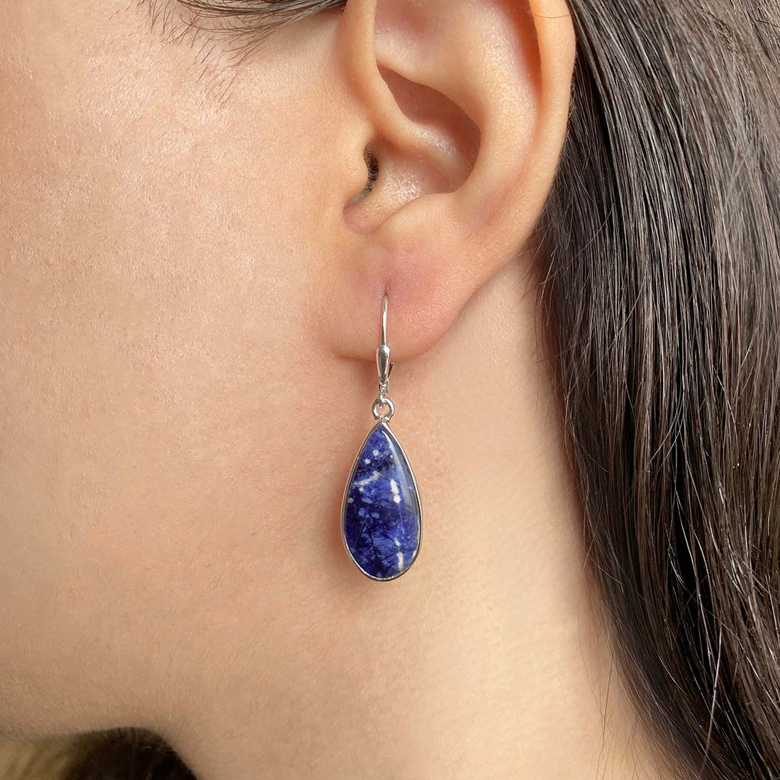 Premium Sodalite Statement Earrings - Elegant 925 Sterling Silver (SDL-E-12)