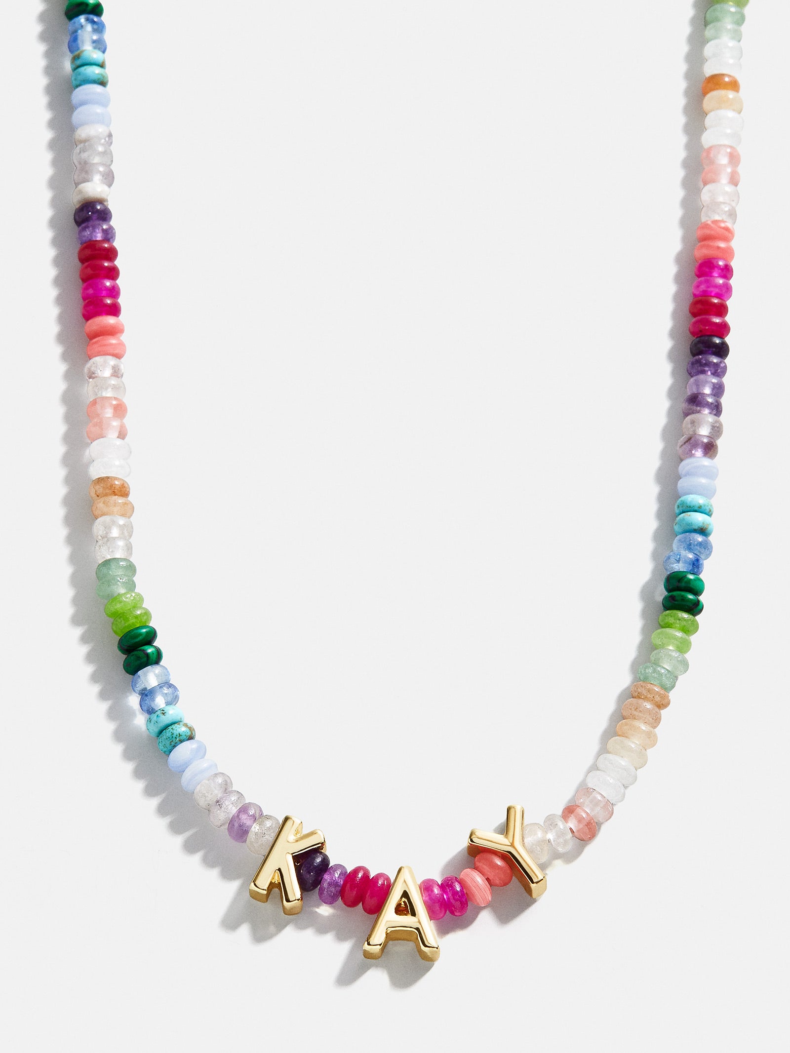 Ultimate Semi-Precious Custom Nameplate Necklace - Rainbow Beads