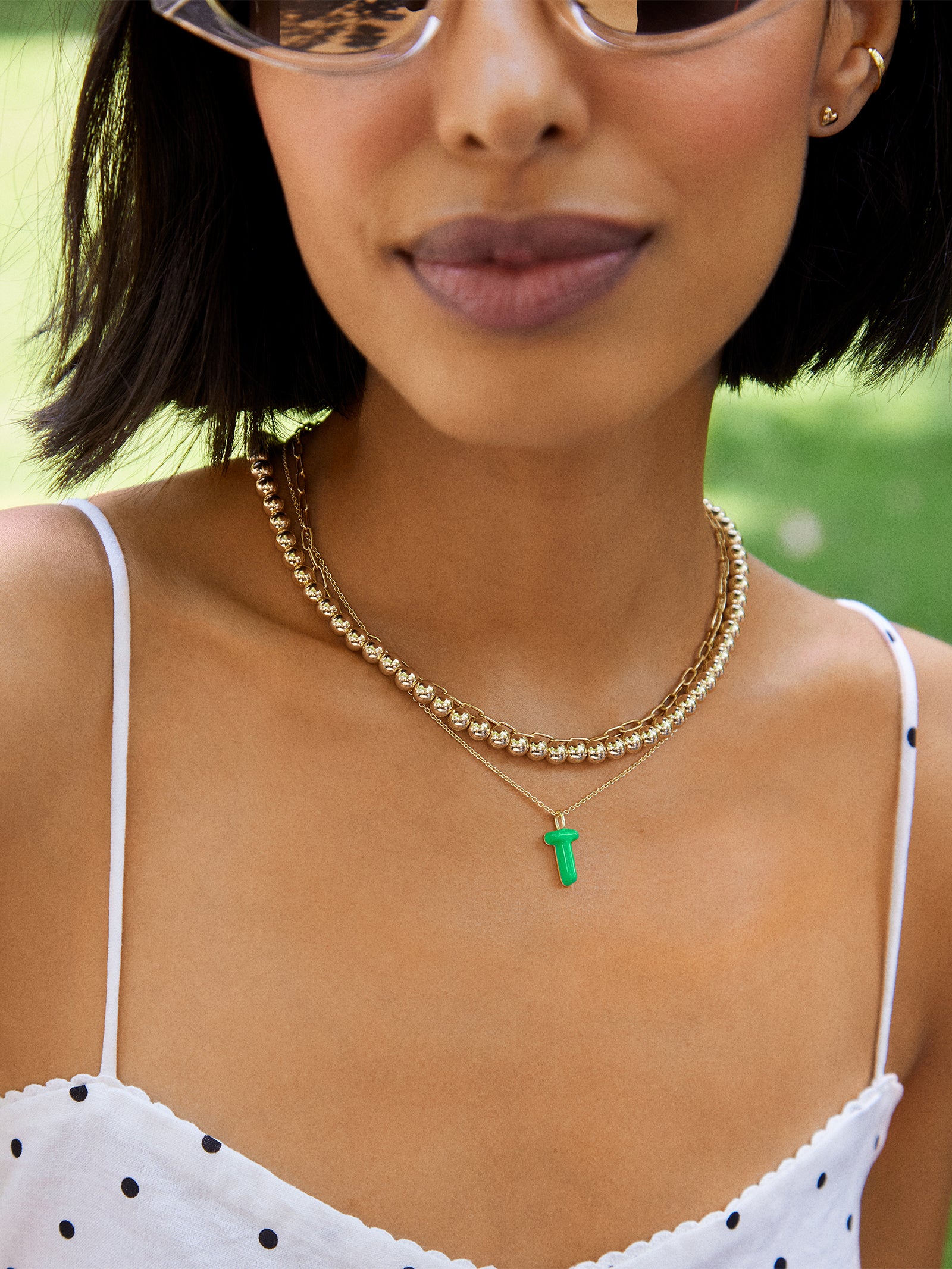 Premium Mini Bubble Initial Enamel Necklace - Vibrant Green