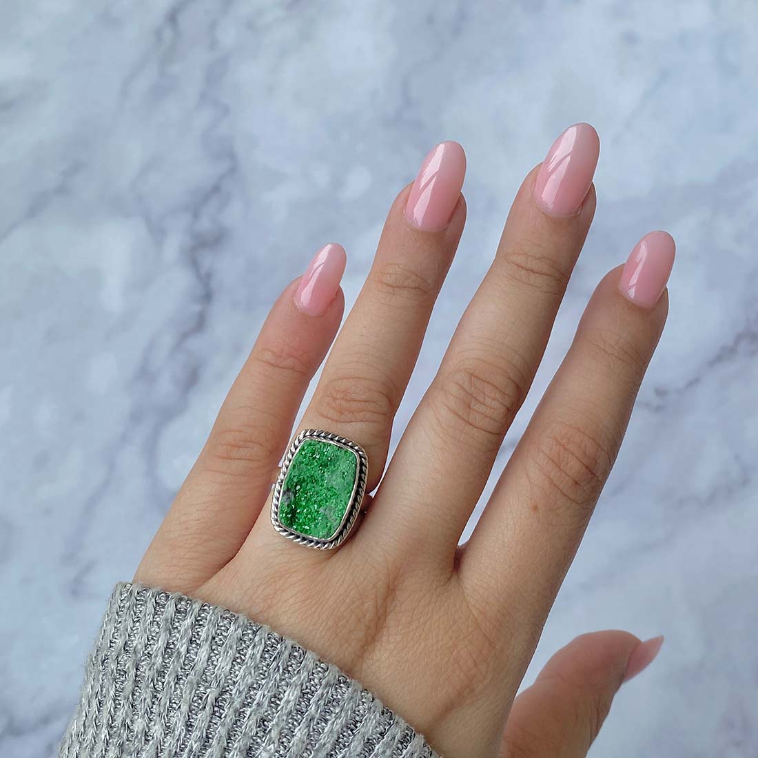 Premium Uvarovite Druzy Statement Ring - Ultimate Elegance (UVR-R-20)