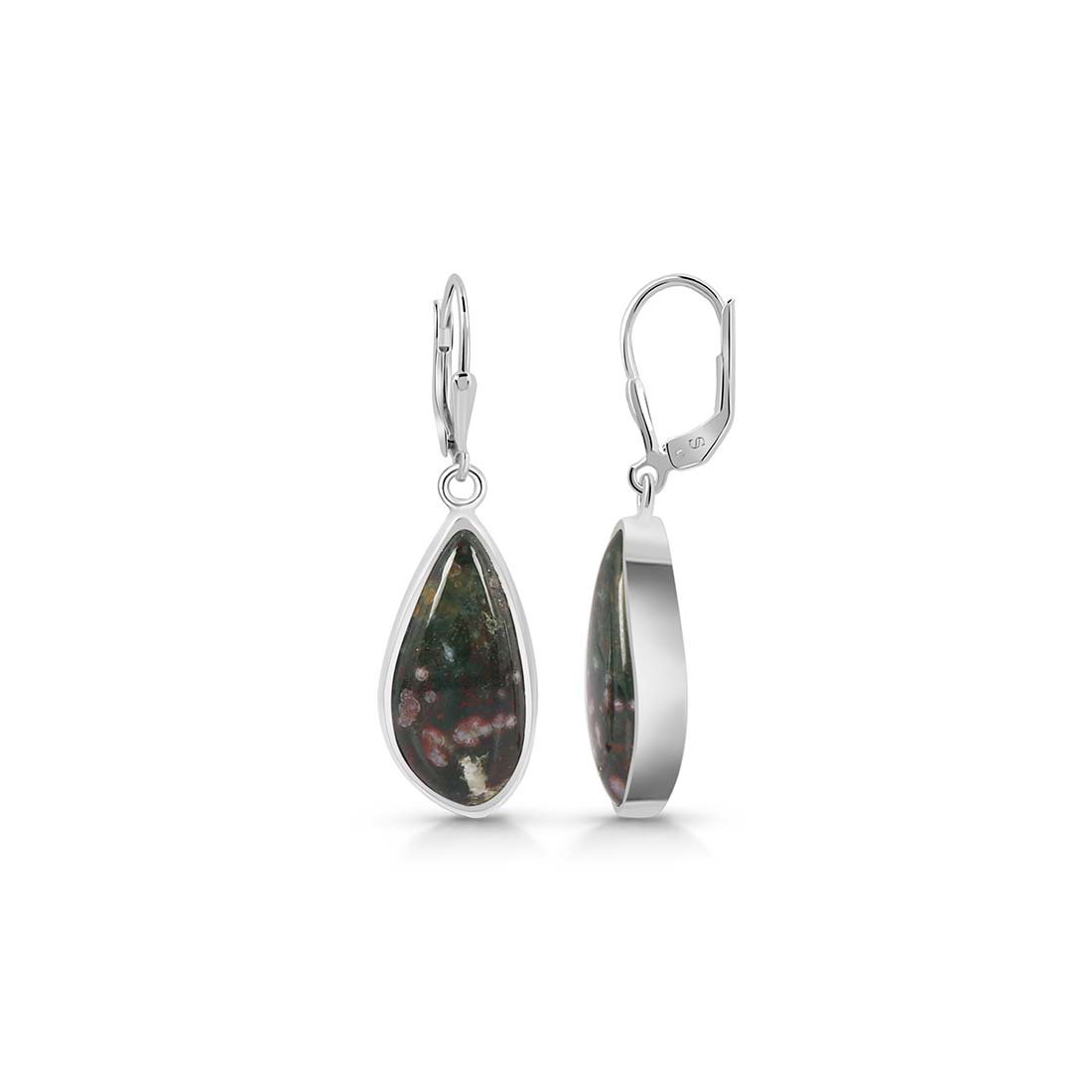 Premium Ocean Jasper Statement Earrings - Elegant Silver Design