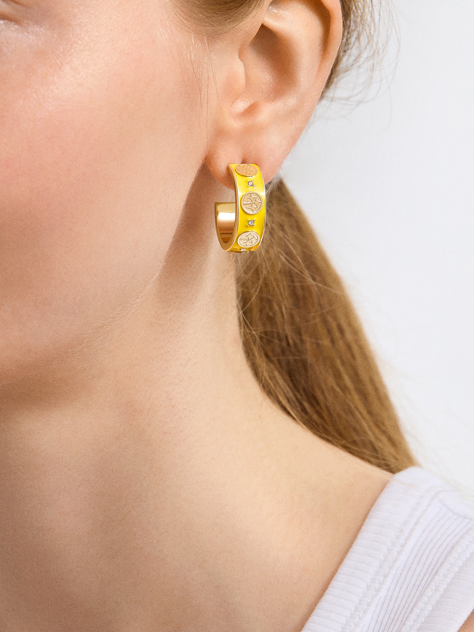 Premium Pittsburgh Steelers Enamel Hoop Earrings by WEAR x Erin Andrews & BaubleBar