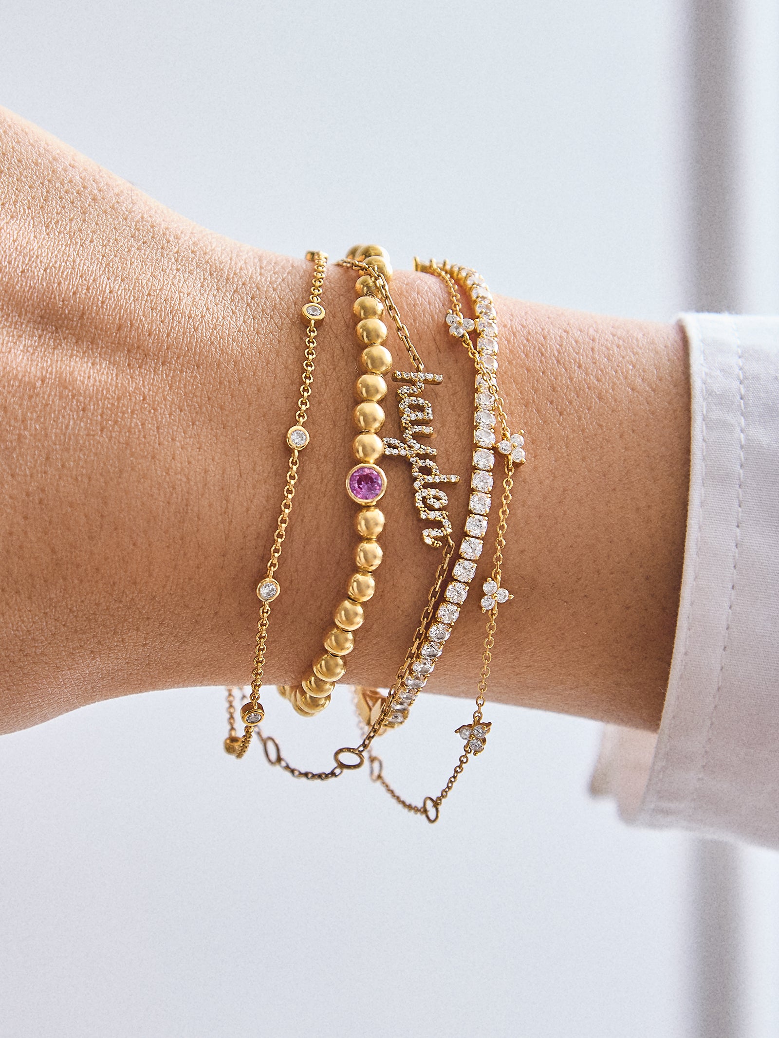 Premium 18K Gold Birthstone Pisa Bracelet - Light Amethyst | Elegant & Personalized