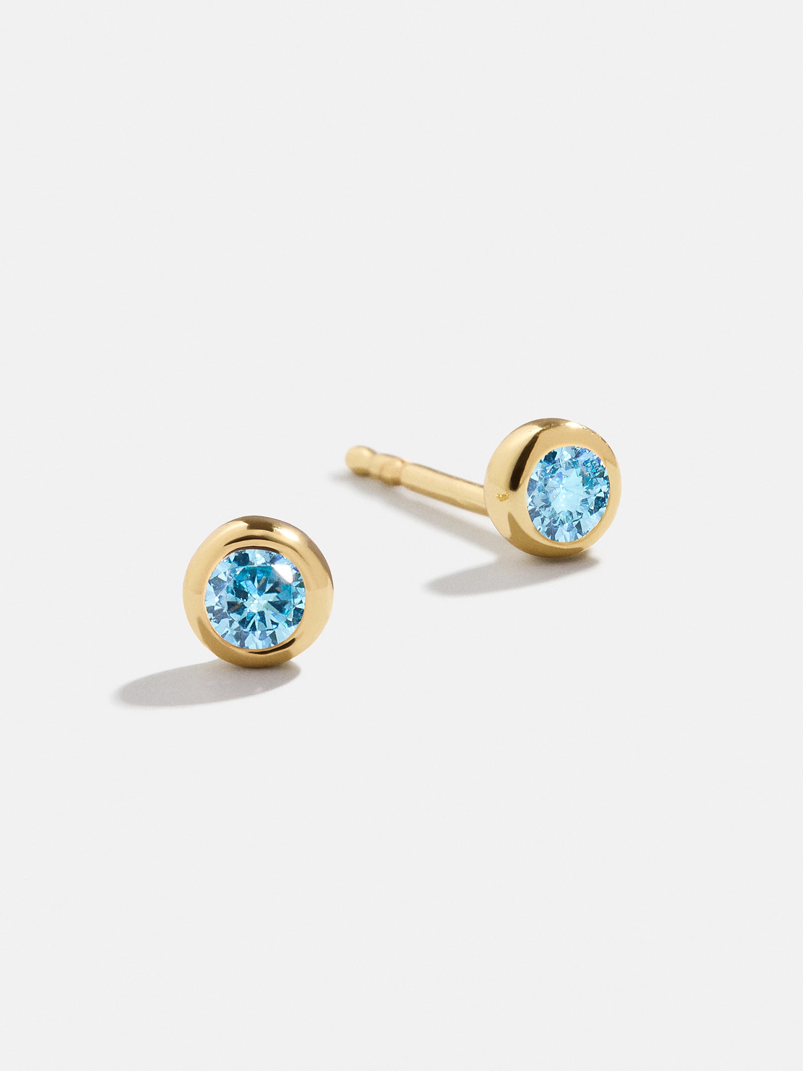 Premium 18K Gold Aquamarine Birthstone Stud Earrings