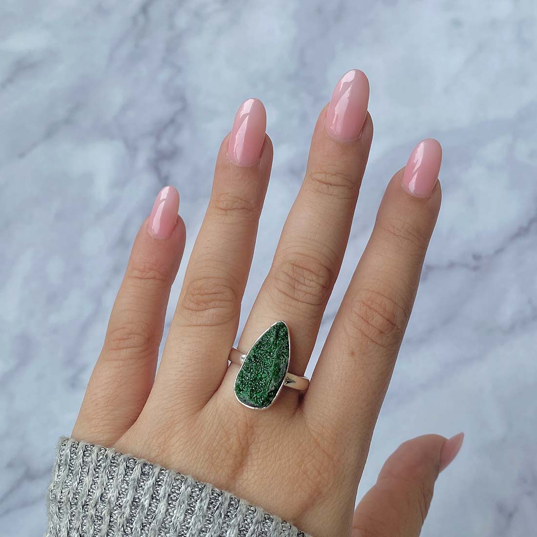 Premium Uvarovite Druzy Statement Ring - UVR-R-5