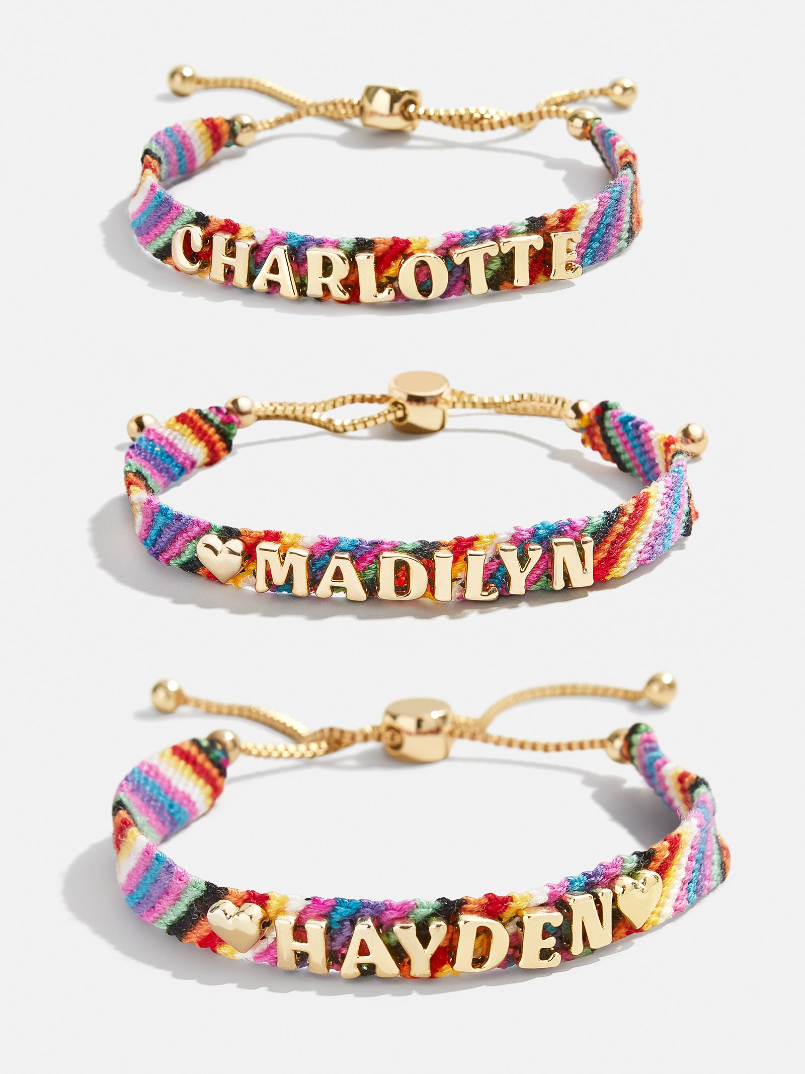 Premium Custom Woven Friendship Bracelet - Multi Stripe with Gold Letter Beads