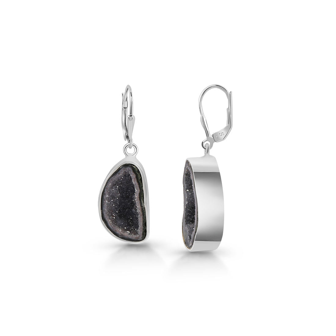 Premium Coconut Geode Statement Earrings - Elegant Silver Design (CCG-E-7)