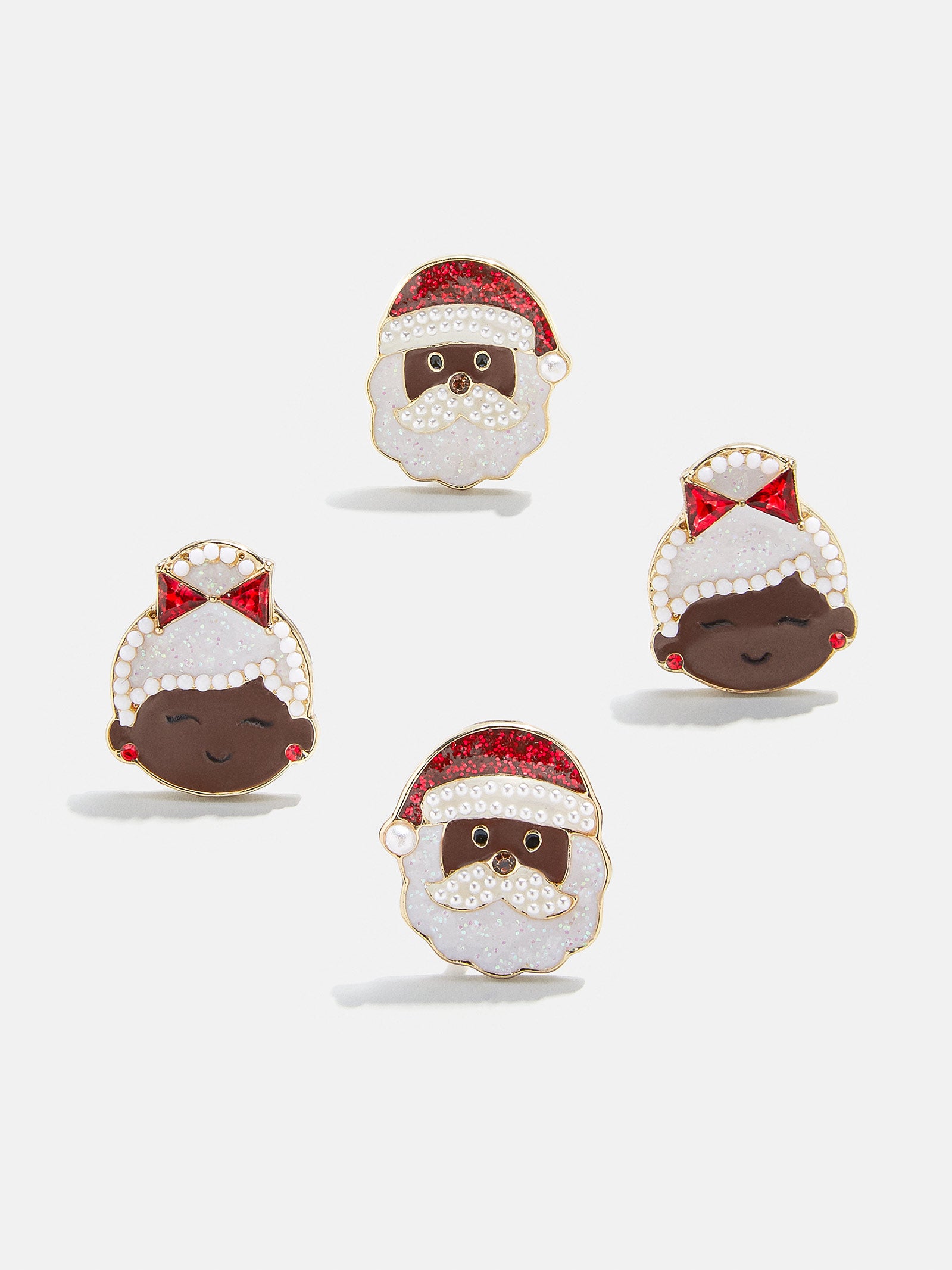 Premium Mr. & Mrs. Claus Kids' Clip-On Earrings - Festive Red & White Set