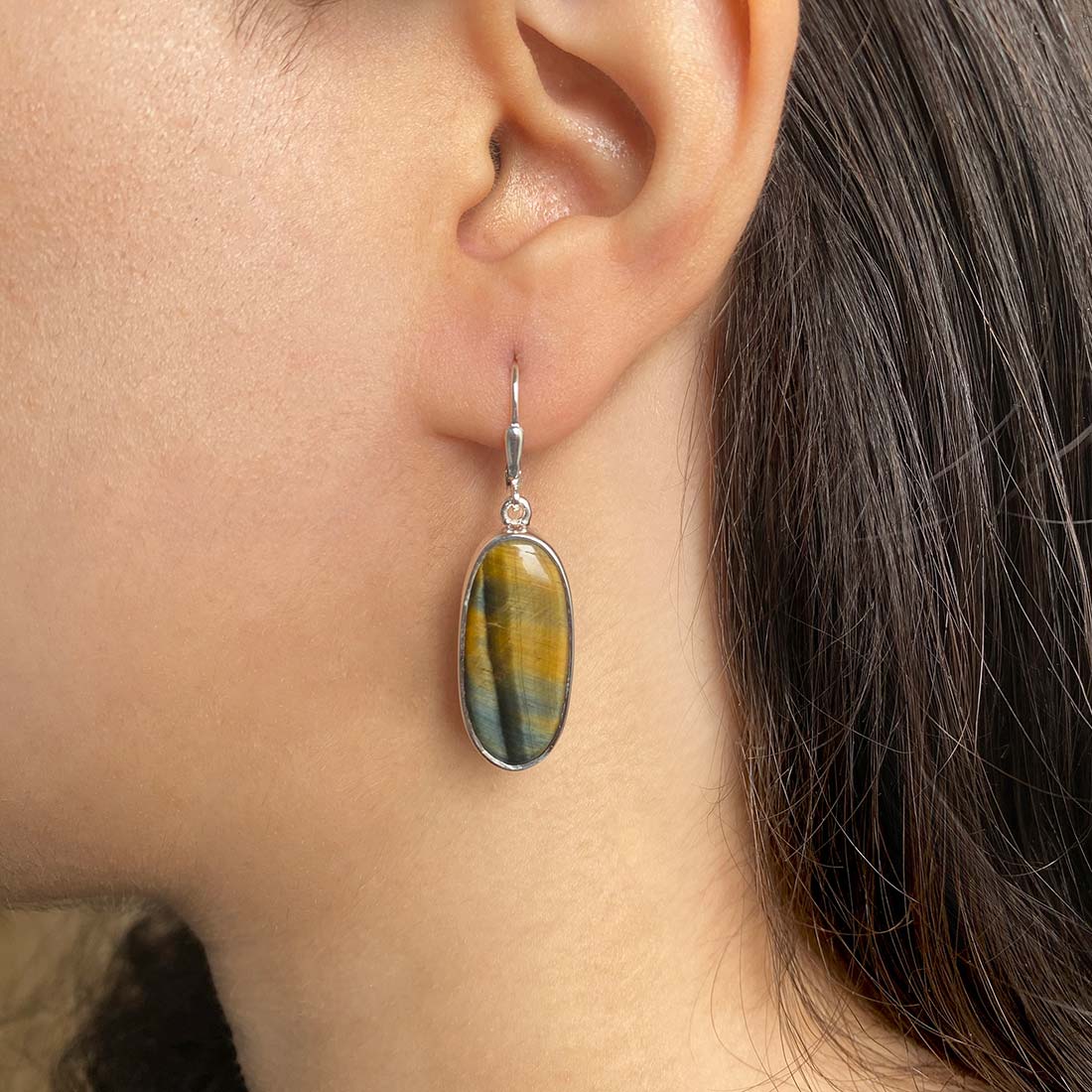 Premium Blue Tiger Eye Statement Earrings - BTE-E-13