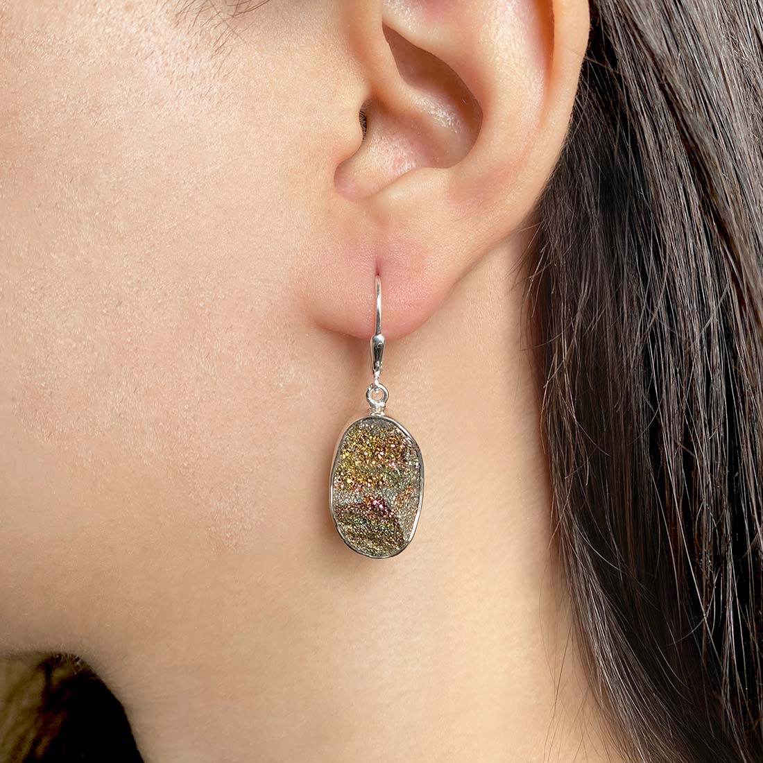 Premium Spectropyrite Druzy Statement Earrings - Elegant & Timeless