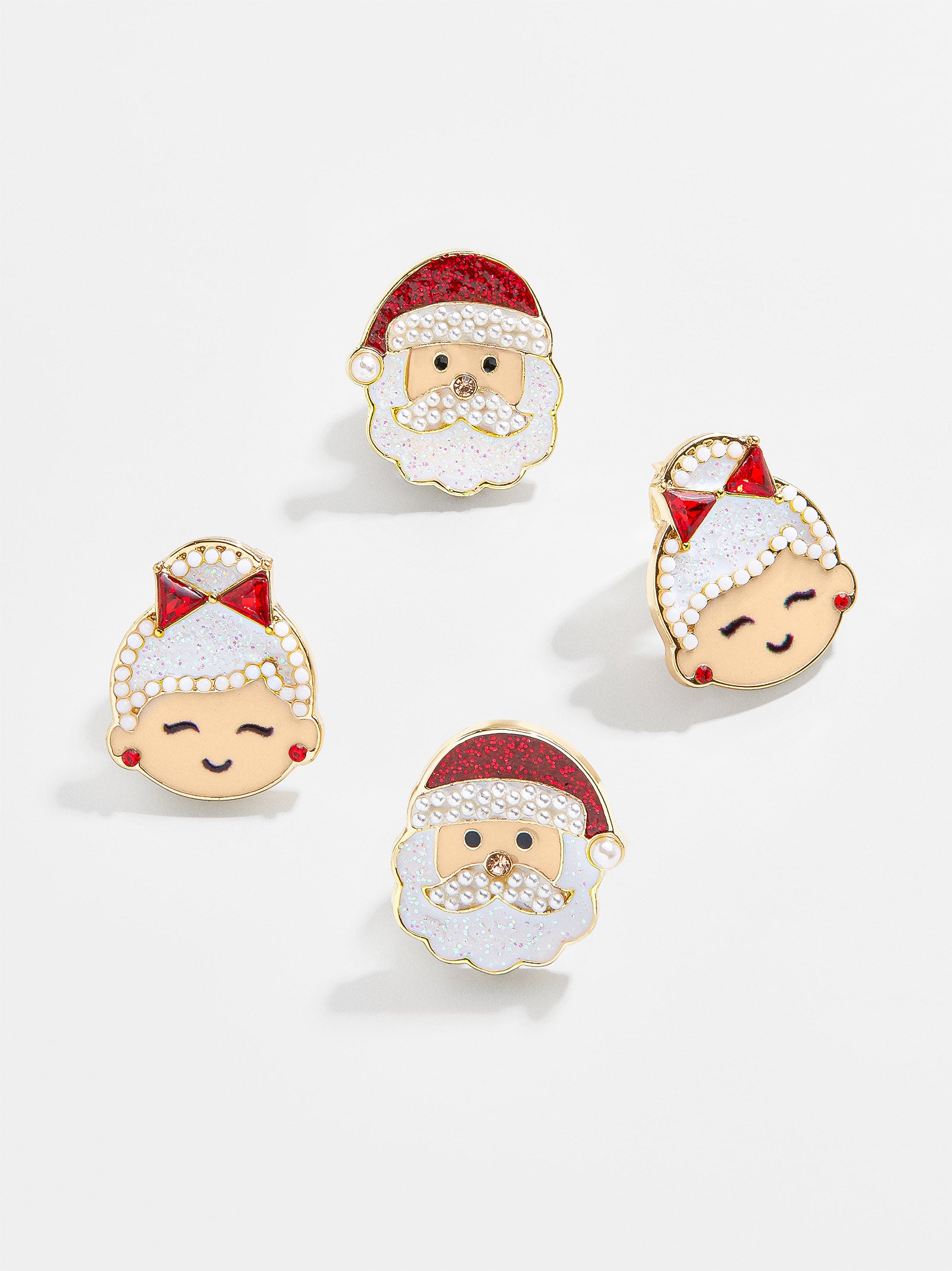 Premium Mr. & Mrs. Claus Kids' Clip-On Earrings - Festive Red & White Set