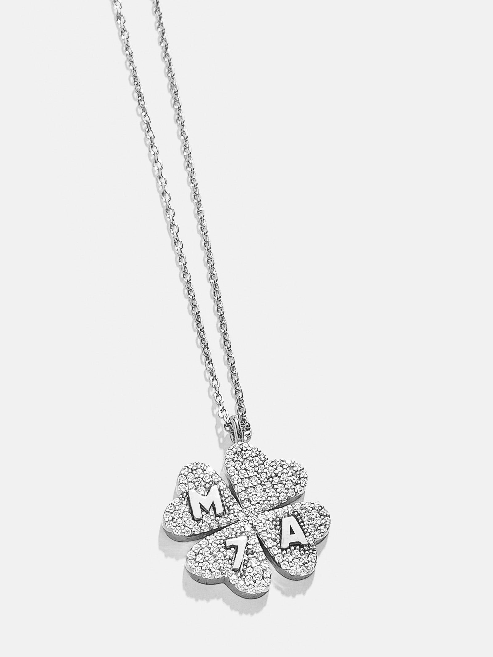 Premium Clover Sterling Silver Custom Pendant Necklace with Pavé Cubic Zirconia