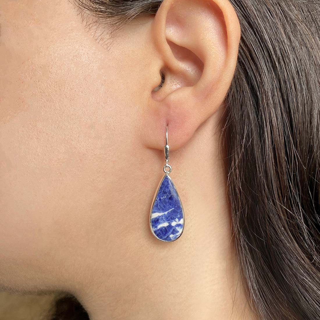 Premium Sodalite Statement Earrings - Elegant Blue Gemstone Design