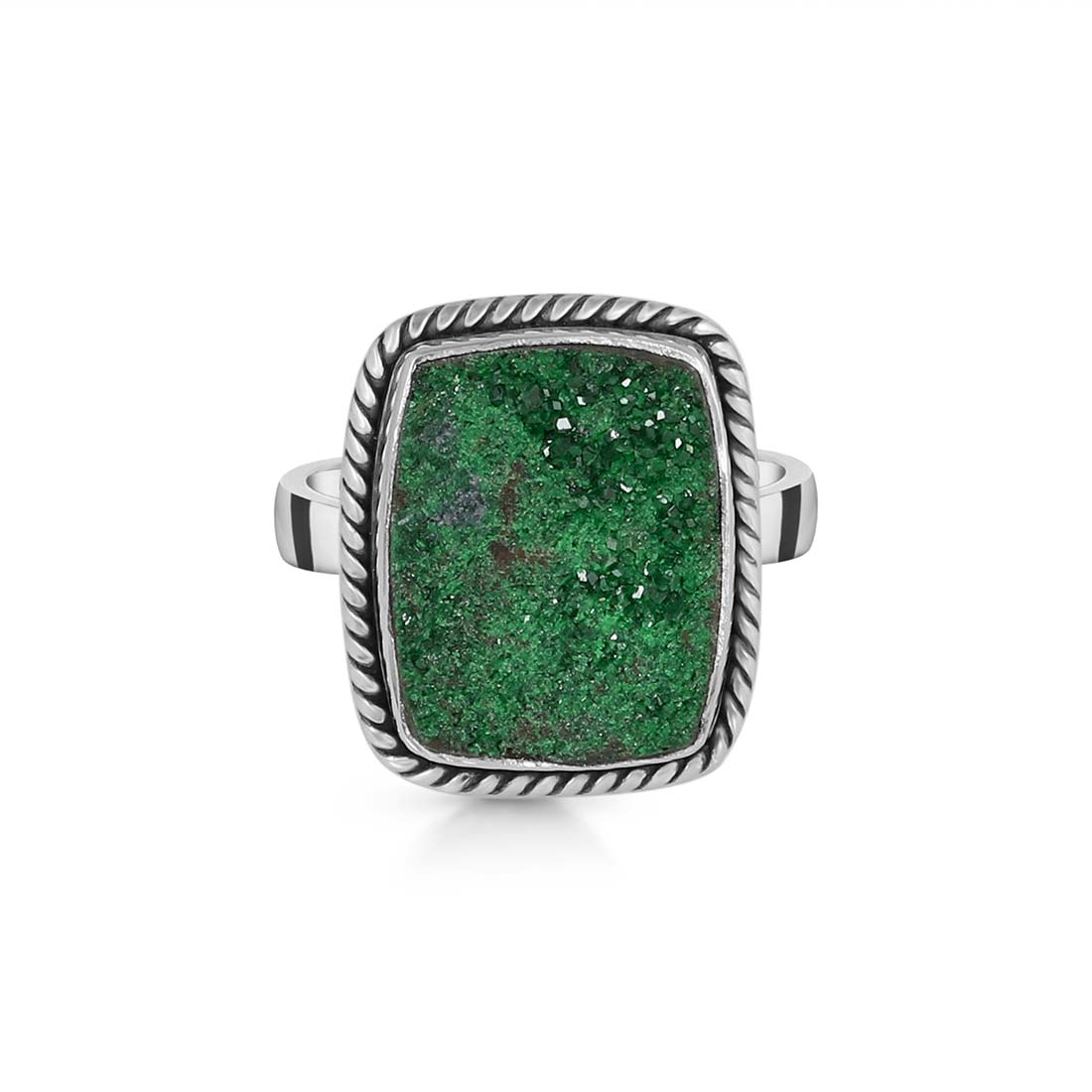 Premium Uvarovite Druzy Statement Ring - Elegant Green Gemstone Jewelry (UVR-R-27)