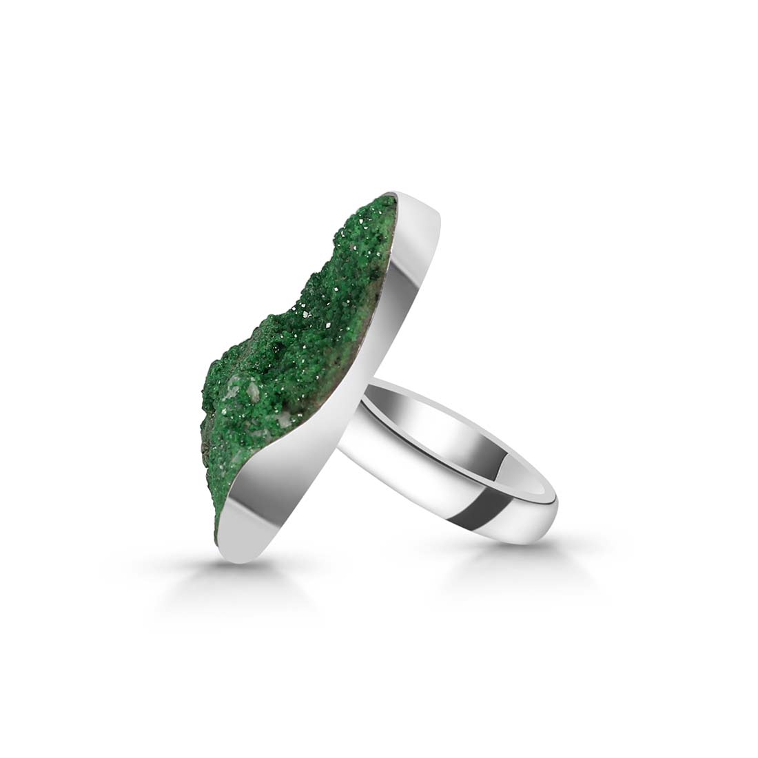 Premium Uvarovite Druzy Adjustable Ring - Elegant Green Gemstone Jewelry