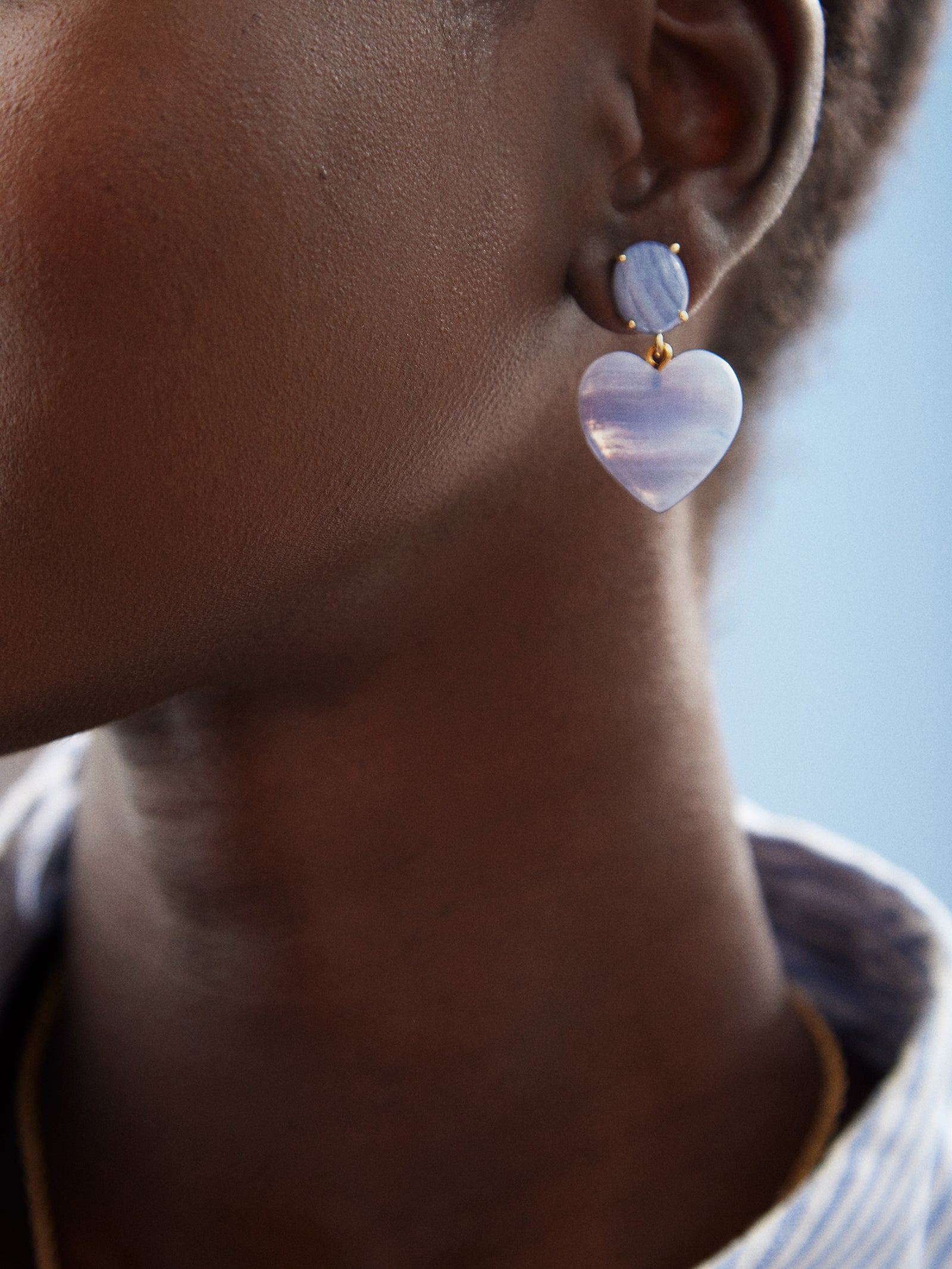 Premium Juno Heart Earrings - Blue Lace Agate Stone