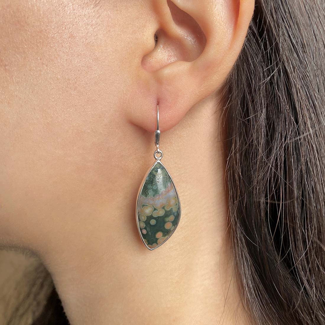 Premium Ocean Jasper Statement Earrings - 925 Sterling Silver