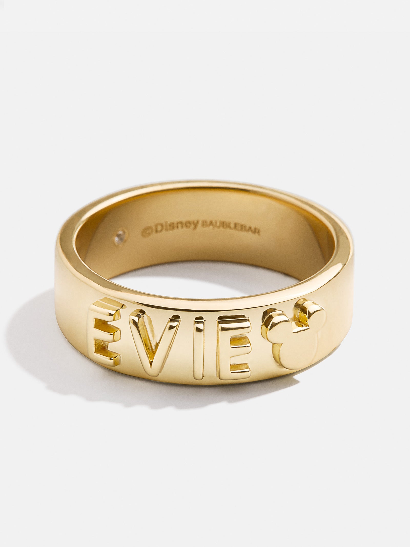 Premium Disney 18K Gold Personalized Block Ring with Mickey Silhouette