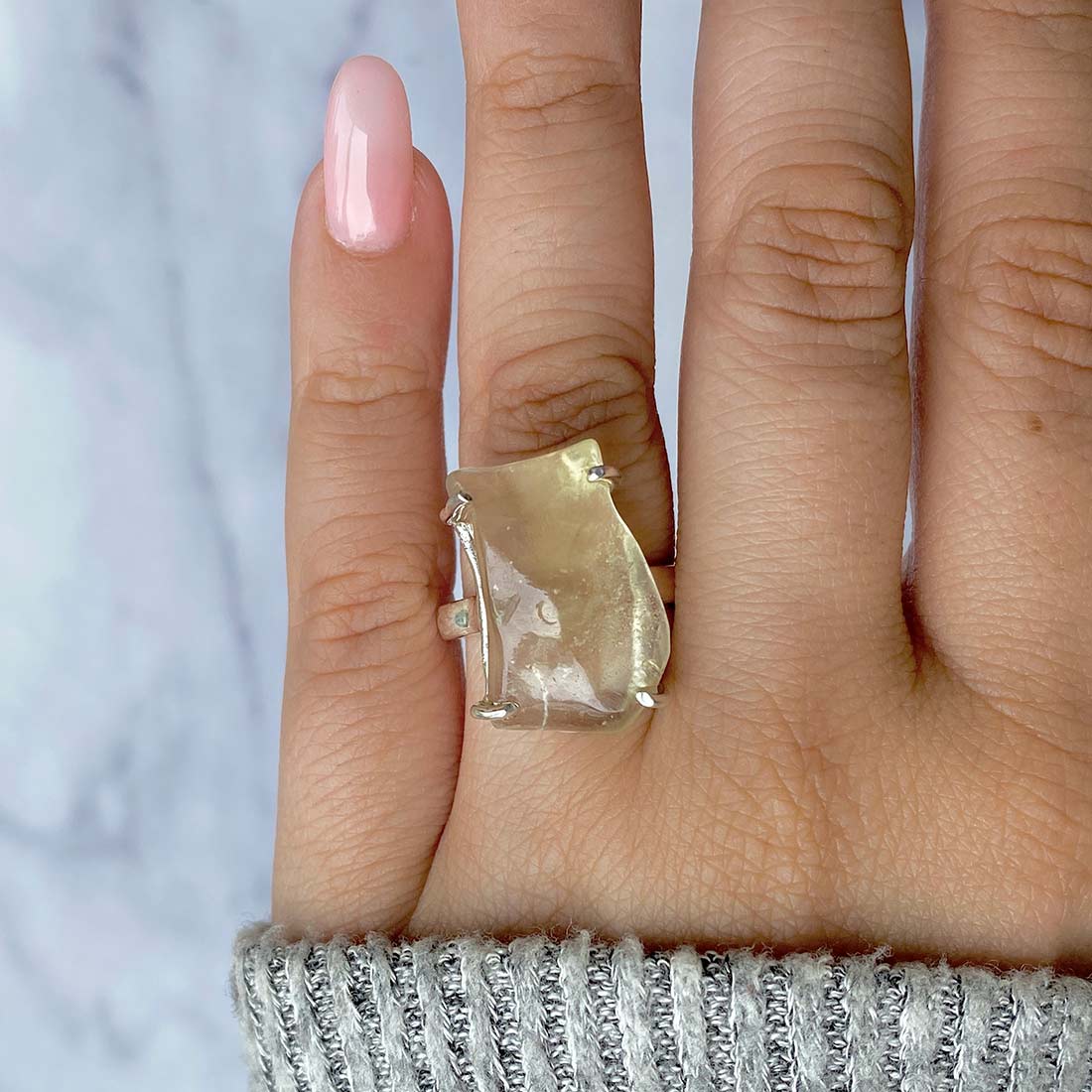 Premium Libyan Desert Glass Statement Ring - LDG-R-40