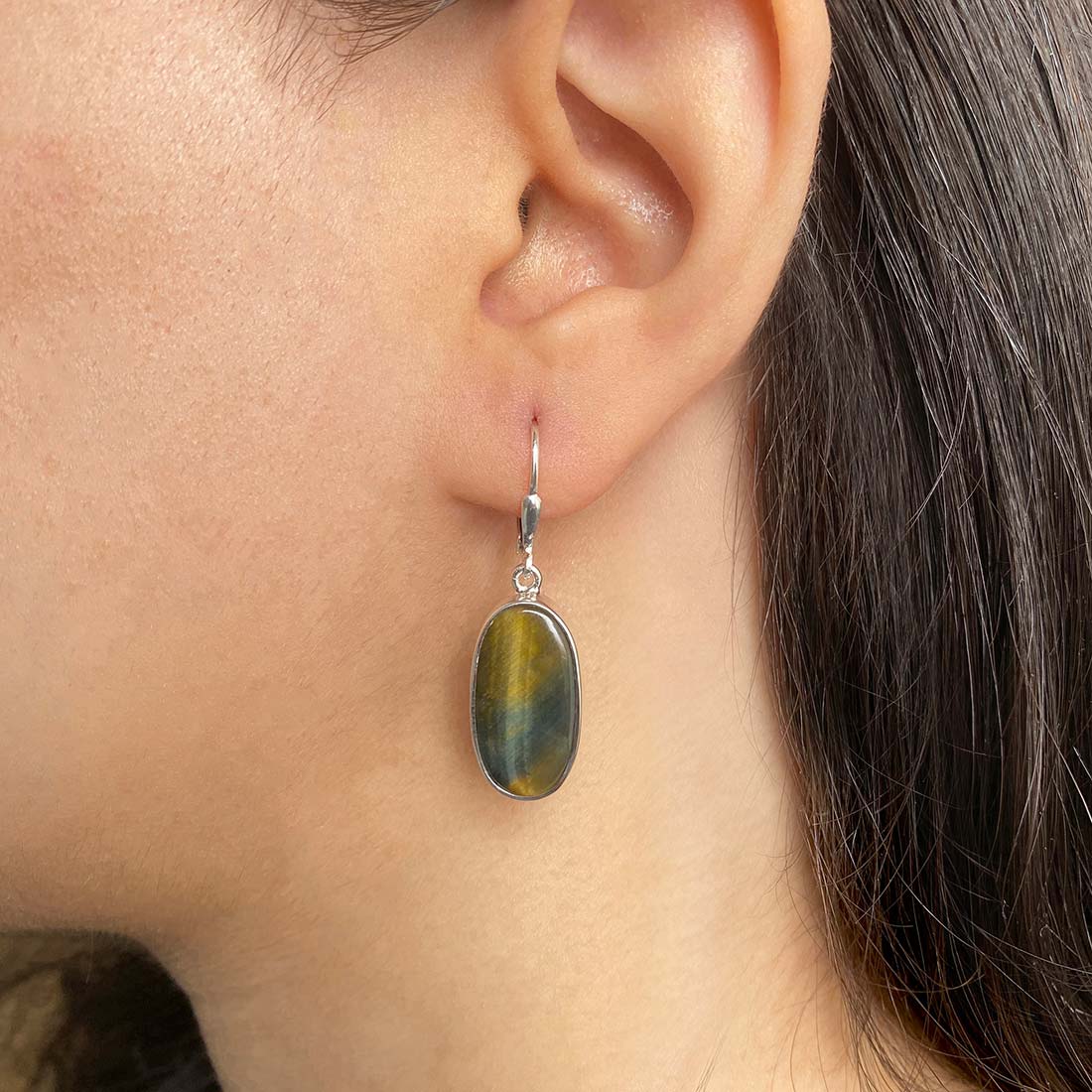 Premium Blue Tiger Eye Statement Earrings - Sagacia Jewelry