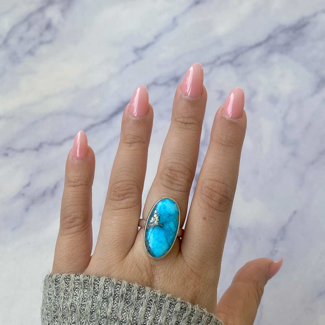 Premium Turquoise Adjustable Ring - Handmade Sterling Silver Jewelry