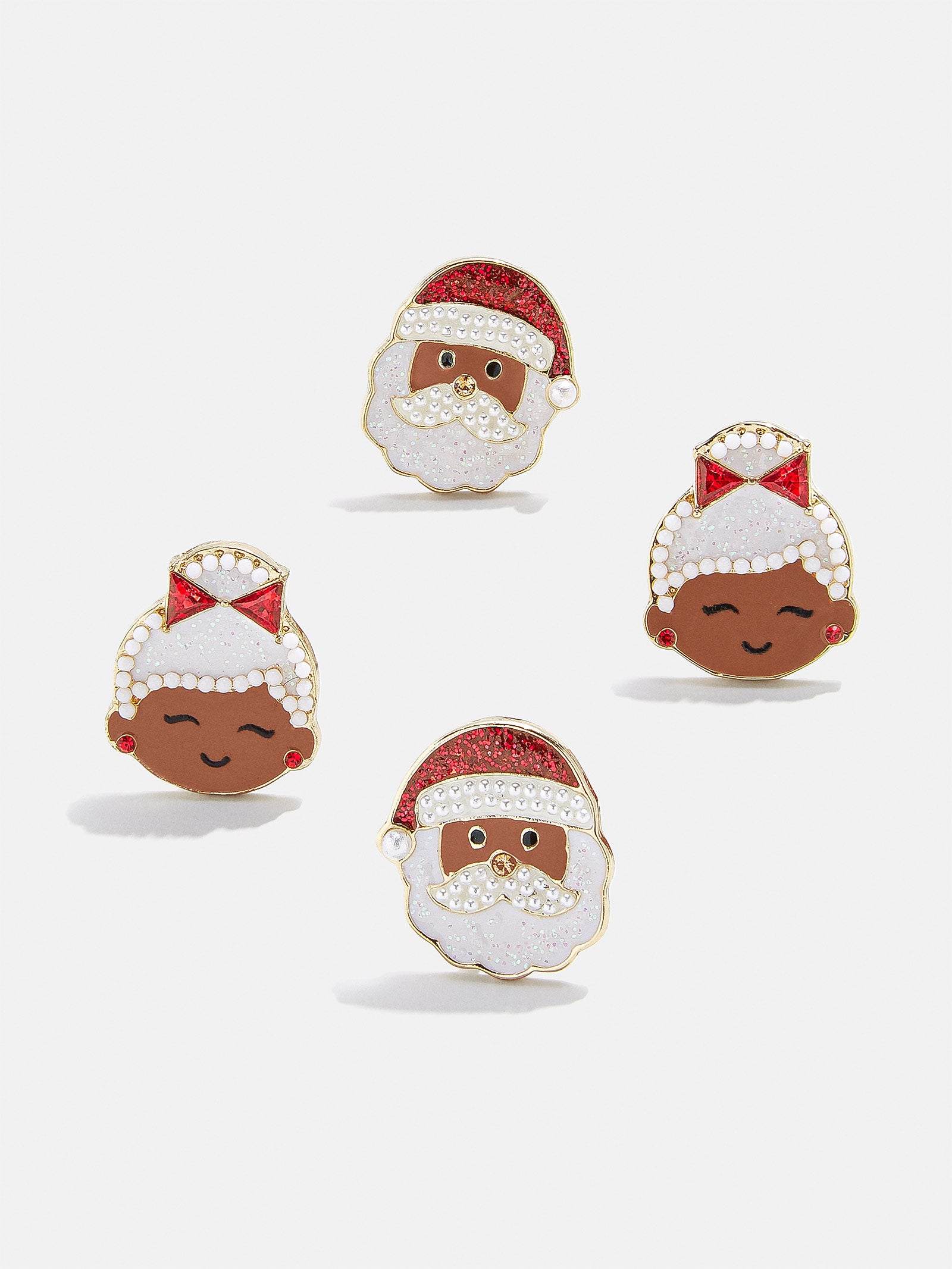 Premium Mr. & Mrs. Claus Kids' Clip-On Earrings - Festive Red & White Set