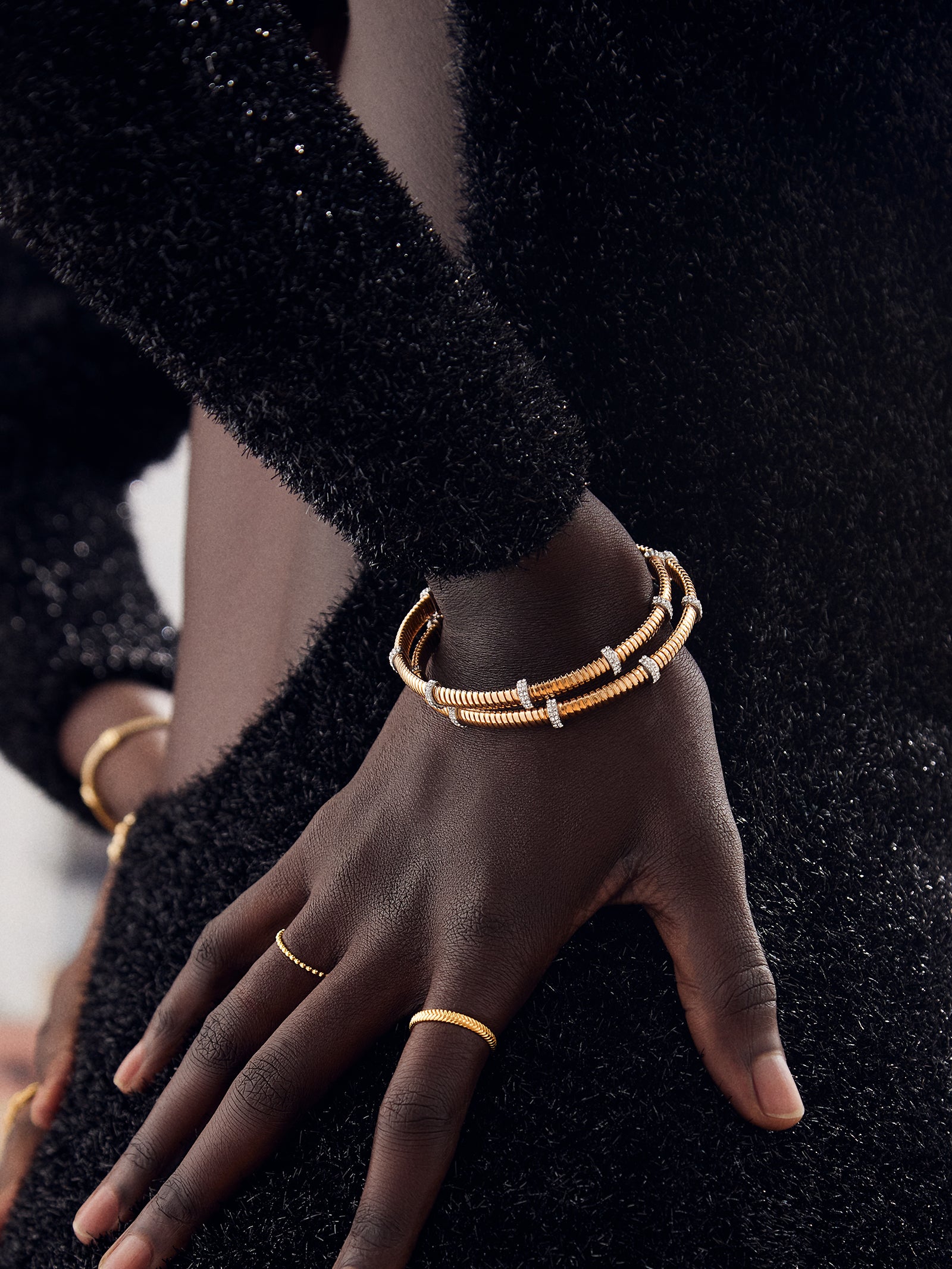 Premium Eve Cuff Bracelet - Gold & Pavé | Stackable Illusion Design