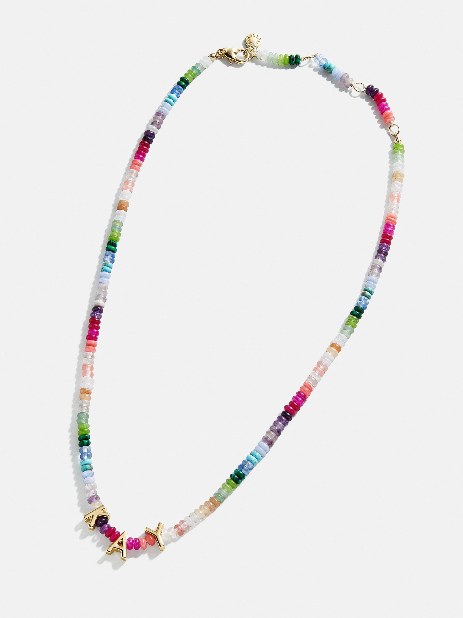 Ultimate Semi-Precious Custom Nameplate Necklace - Rainbow Beads