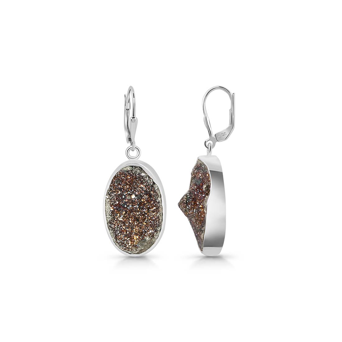 Premium Spectropyrite Druzy Earrings - Elegant Silver Statement Piece