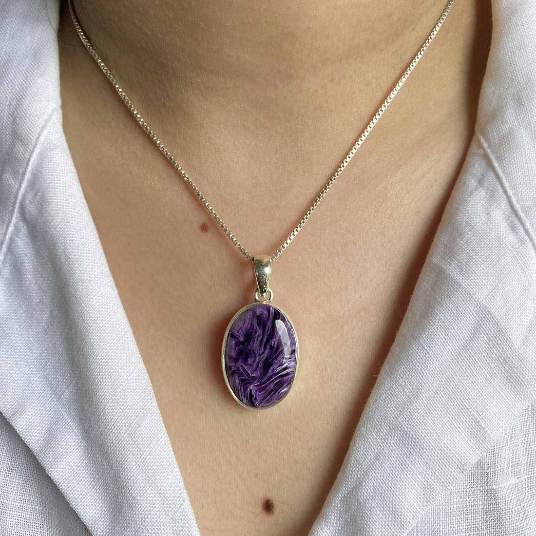 Premium Charoite Pendant - Elegant Purple Statement Jewelry