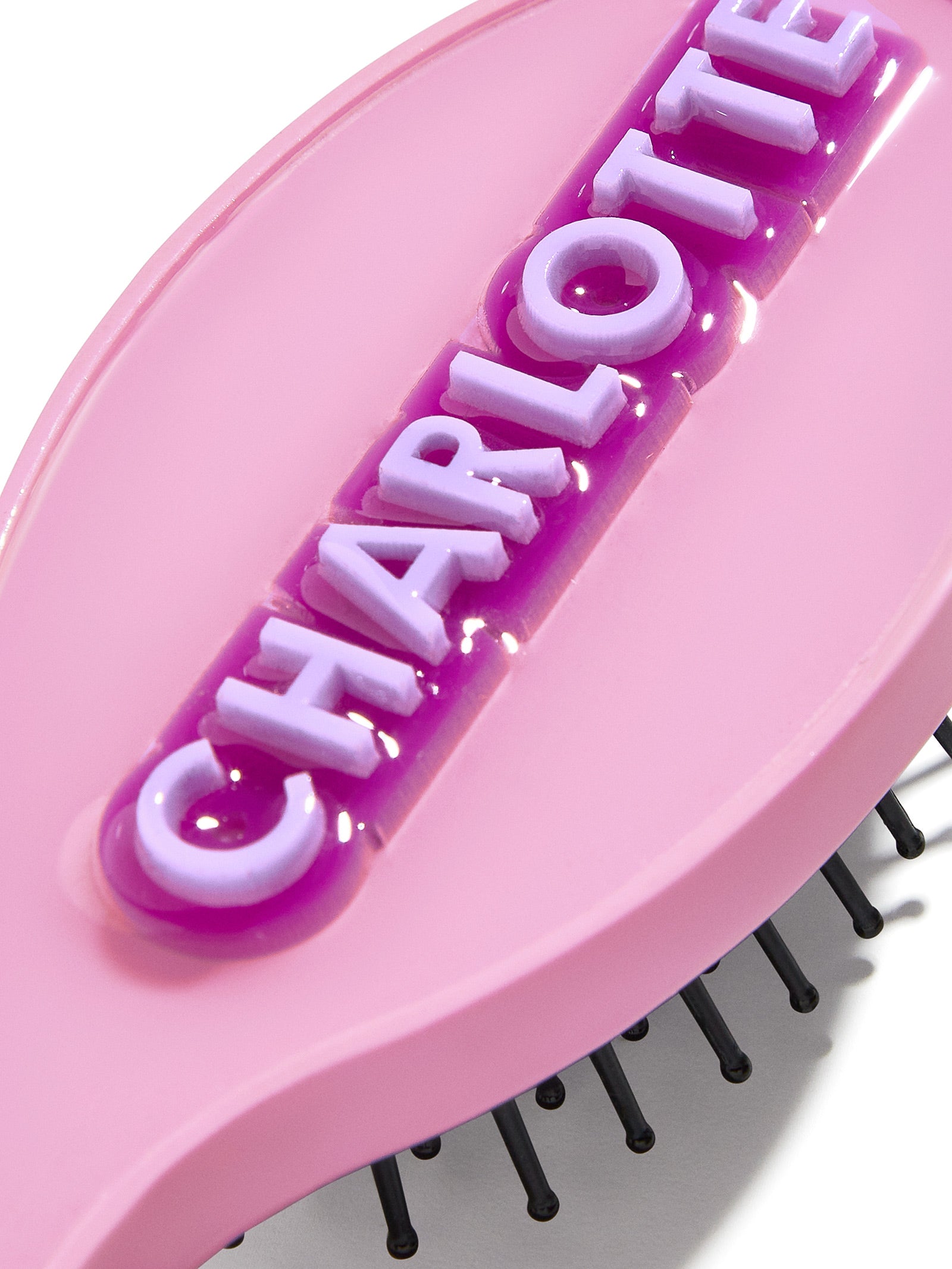 Premium Block Font Mini Custom Hair Brush - Pink/Lavender | Personalized On-The-Go Essential