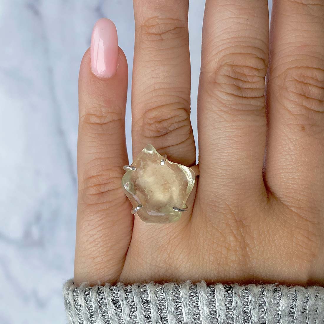 Premium Libyan Desert Glass Statement Ring - LDG-R-35