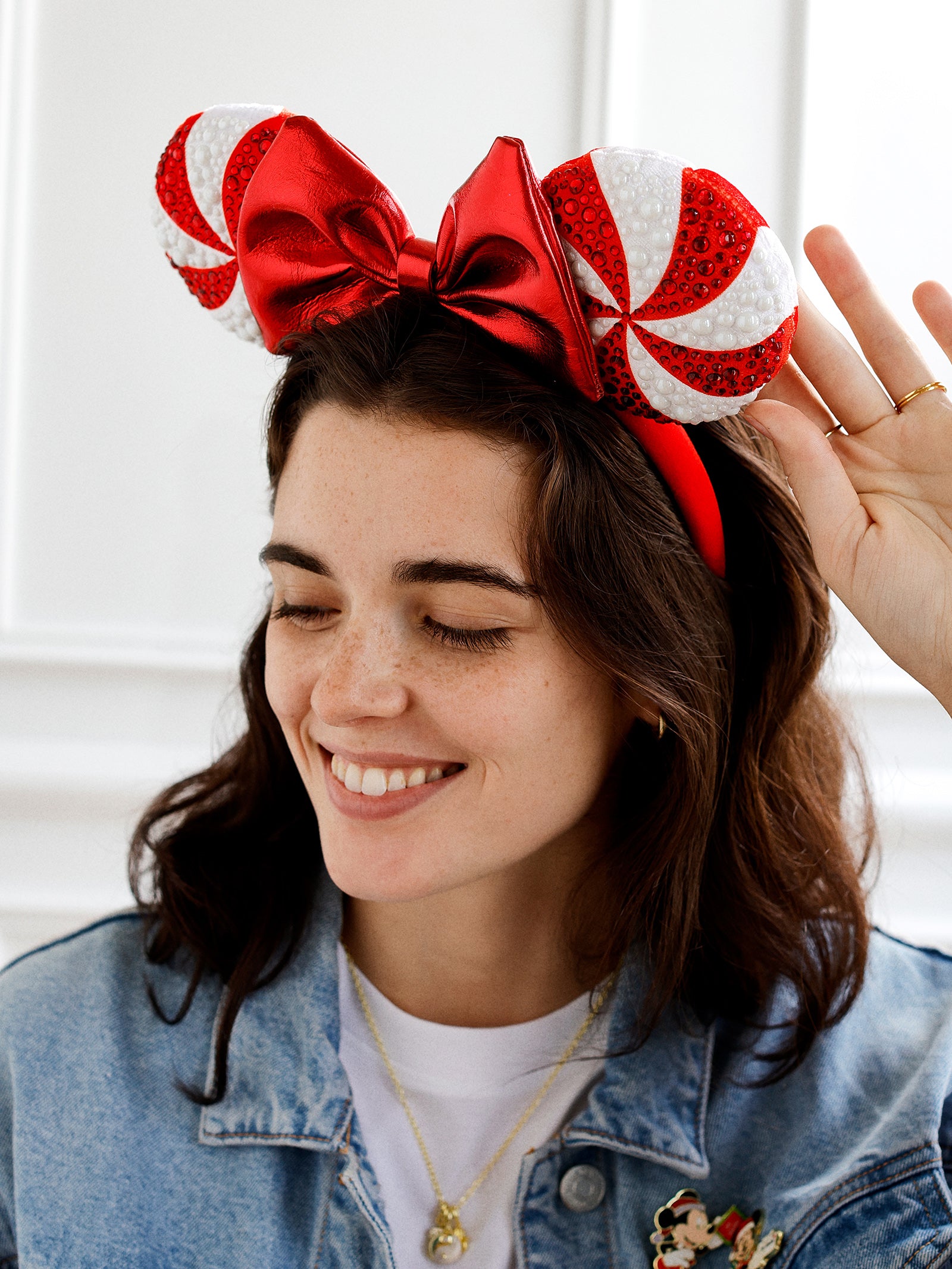 Premium Disney Minnie Mouse Candy Cane Ears Headband - Ultimate Holiday Style