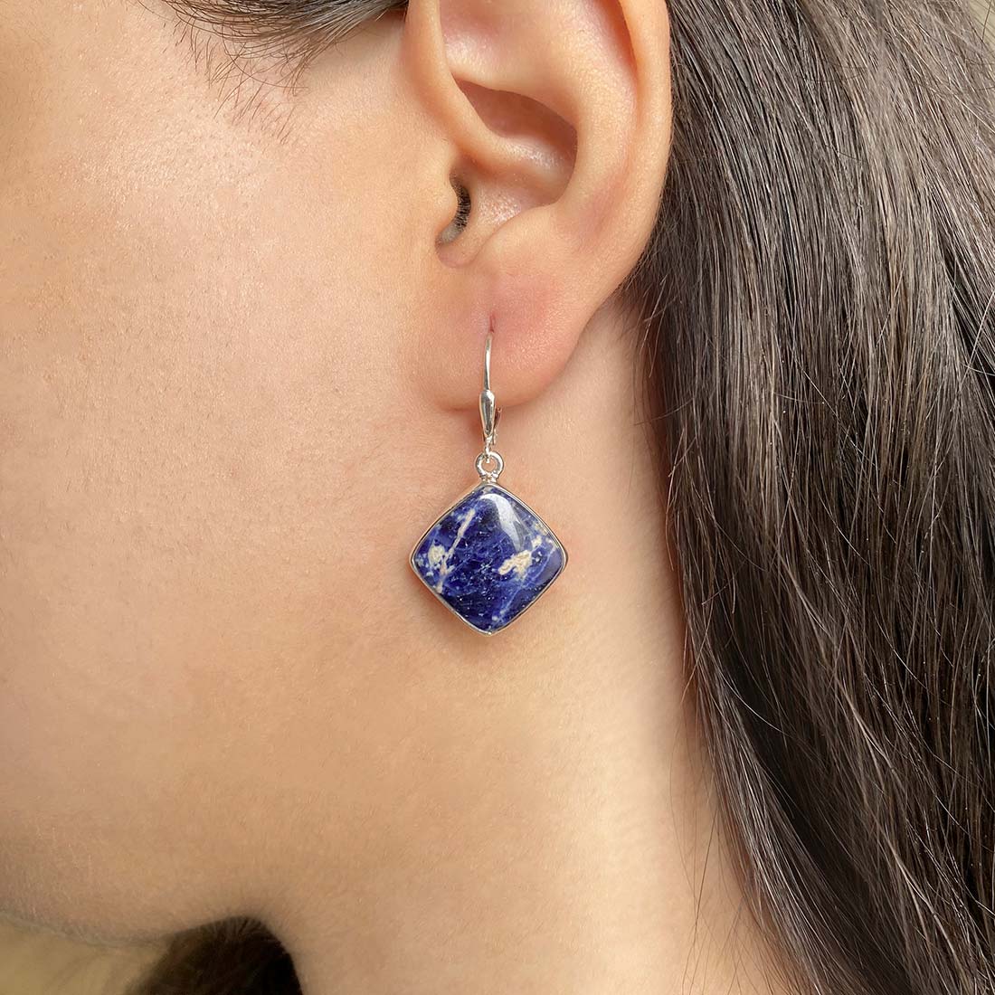 Premium Sodalite Statement Earrings - Elegant 925 Sterling Silver (SDL-E-14)