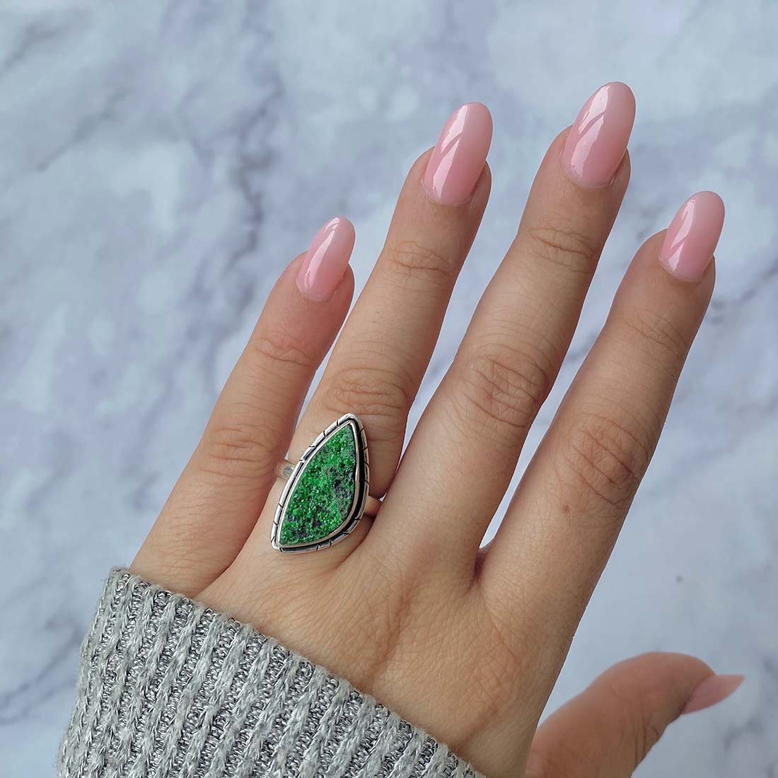 Premium Uvarovite Druzy Statement Ring - Elegant Green Gemstone Jewelry