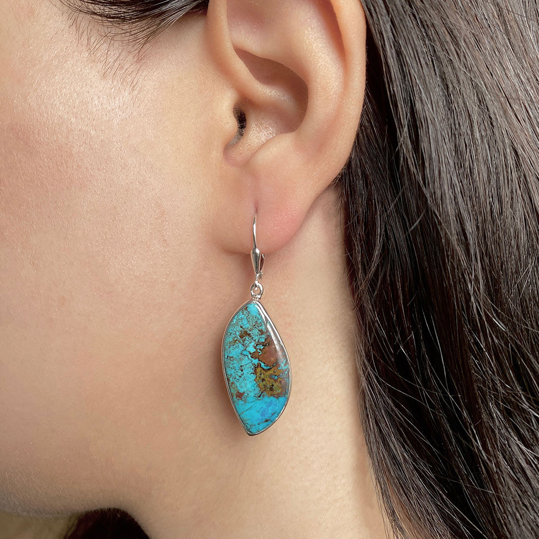 Premium Shattuckite Statement Earrings - Elegant Earthy Silver Jewelry