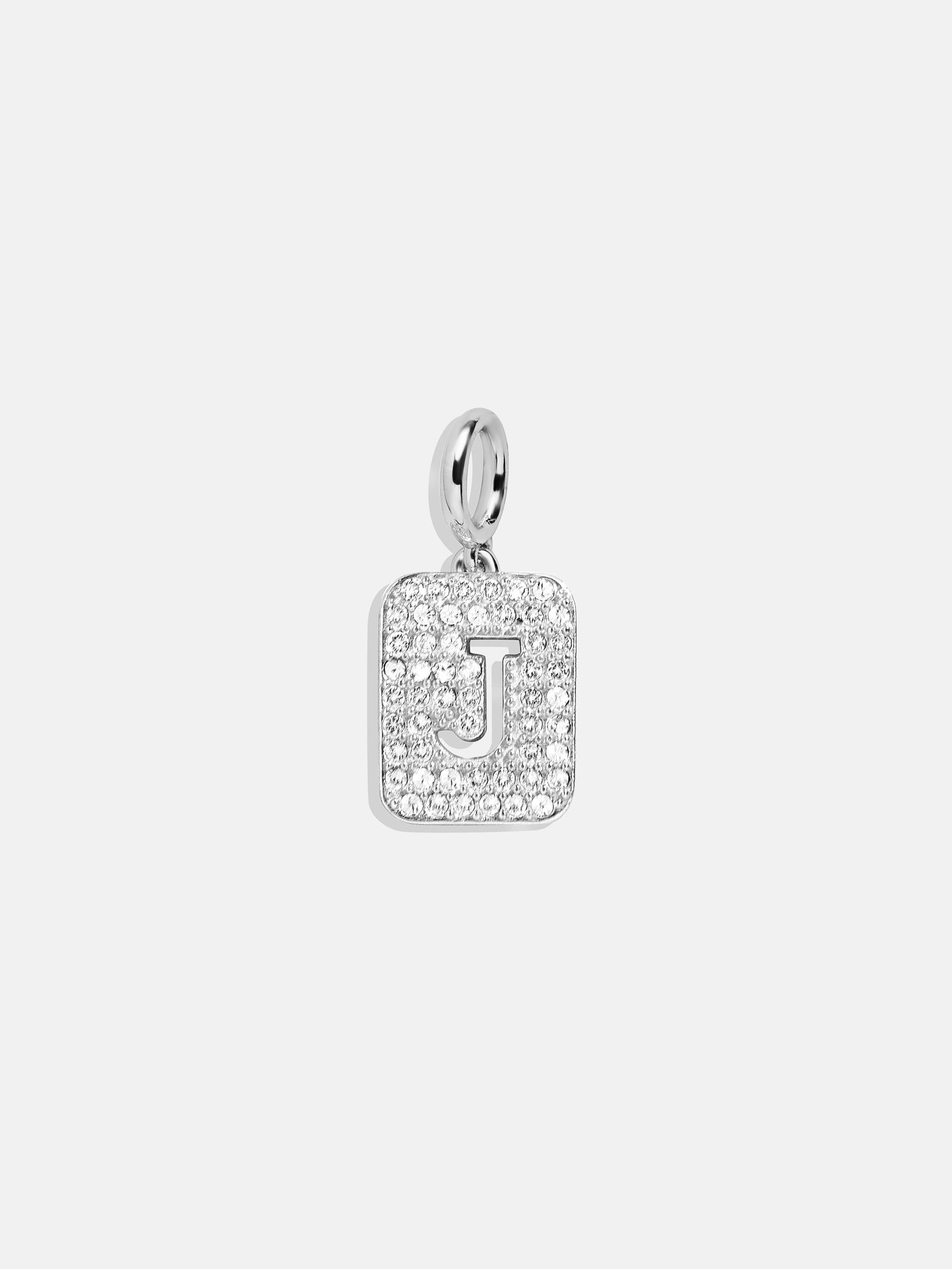 Premium Silver Block Pave Cluster Charm Necklace - J