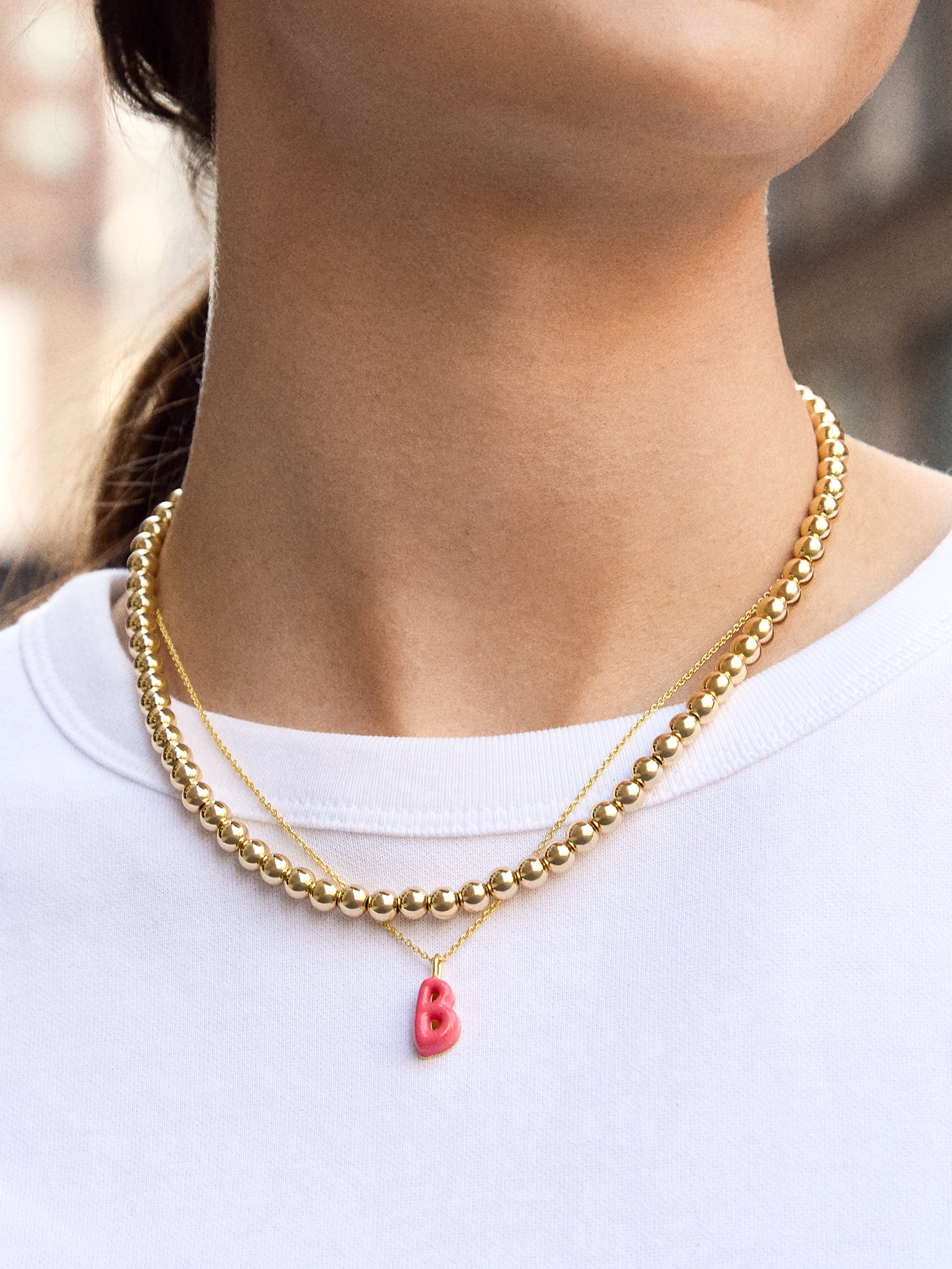 Premium Mini Bubble Initial Enamel Necklace - Coral | Modern & Stylish