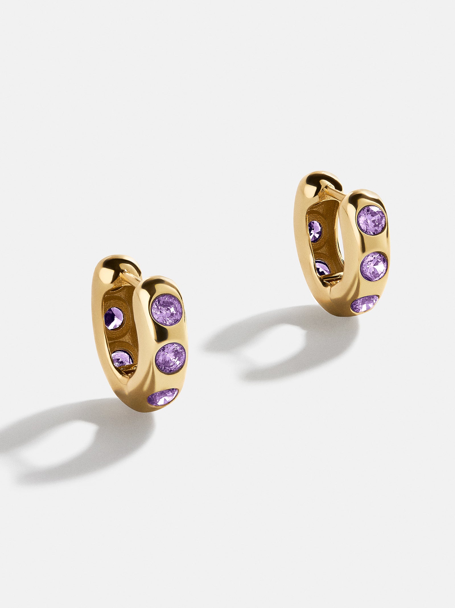 Premium Sydney 18k Gold Light Amethyst Birthstone Huggie Earrings